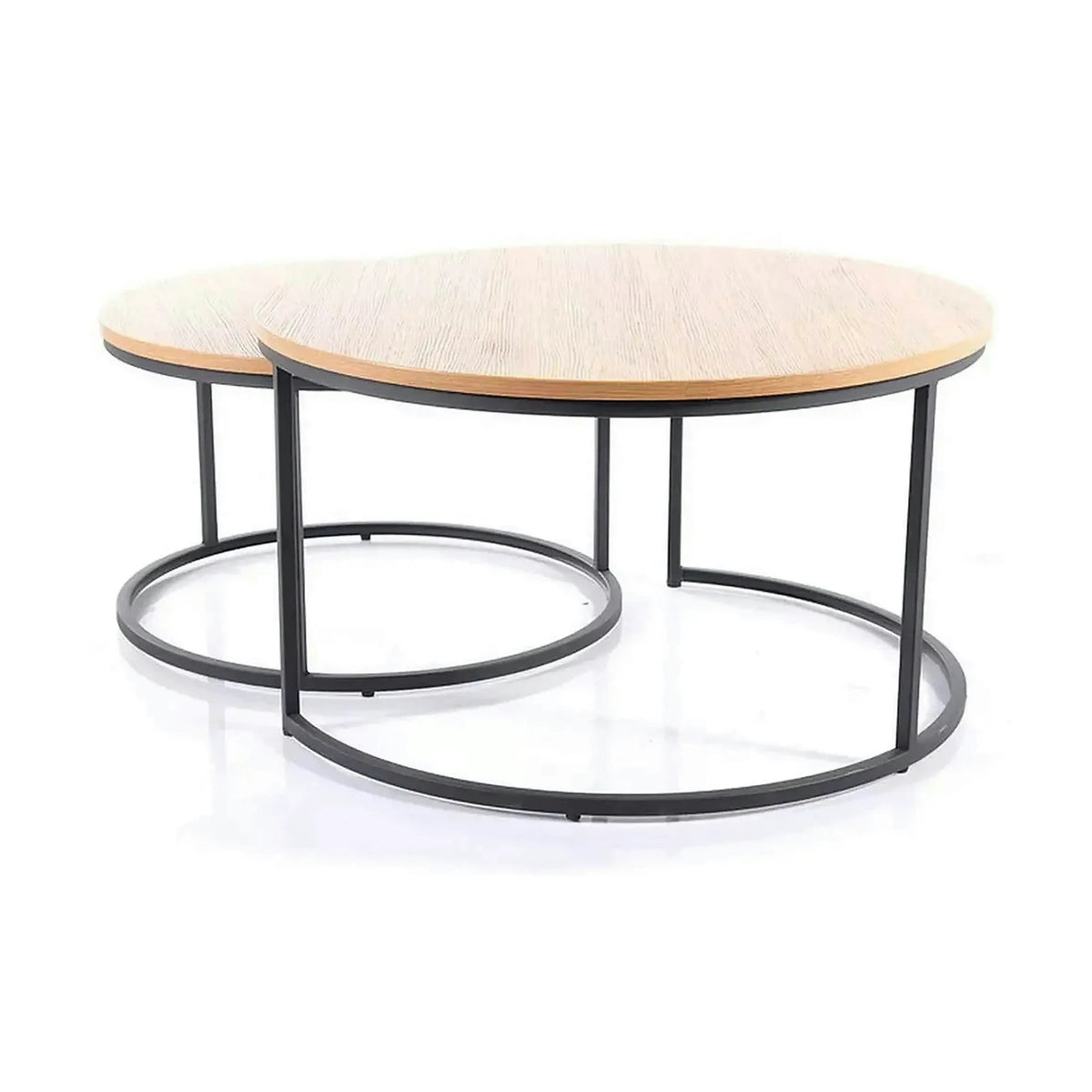 Set 2 masute cafea ATLANTA II, stejar/negru mat, PAL laminat/metal