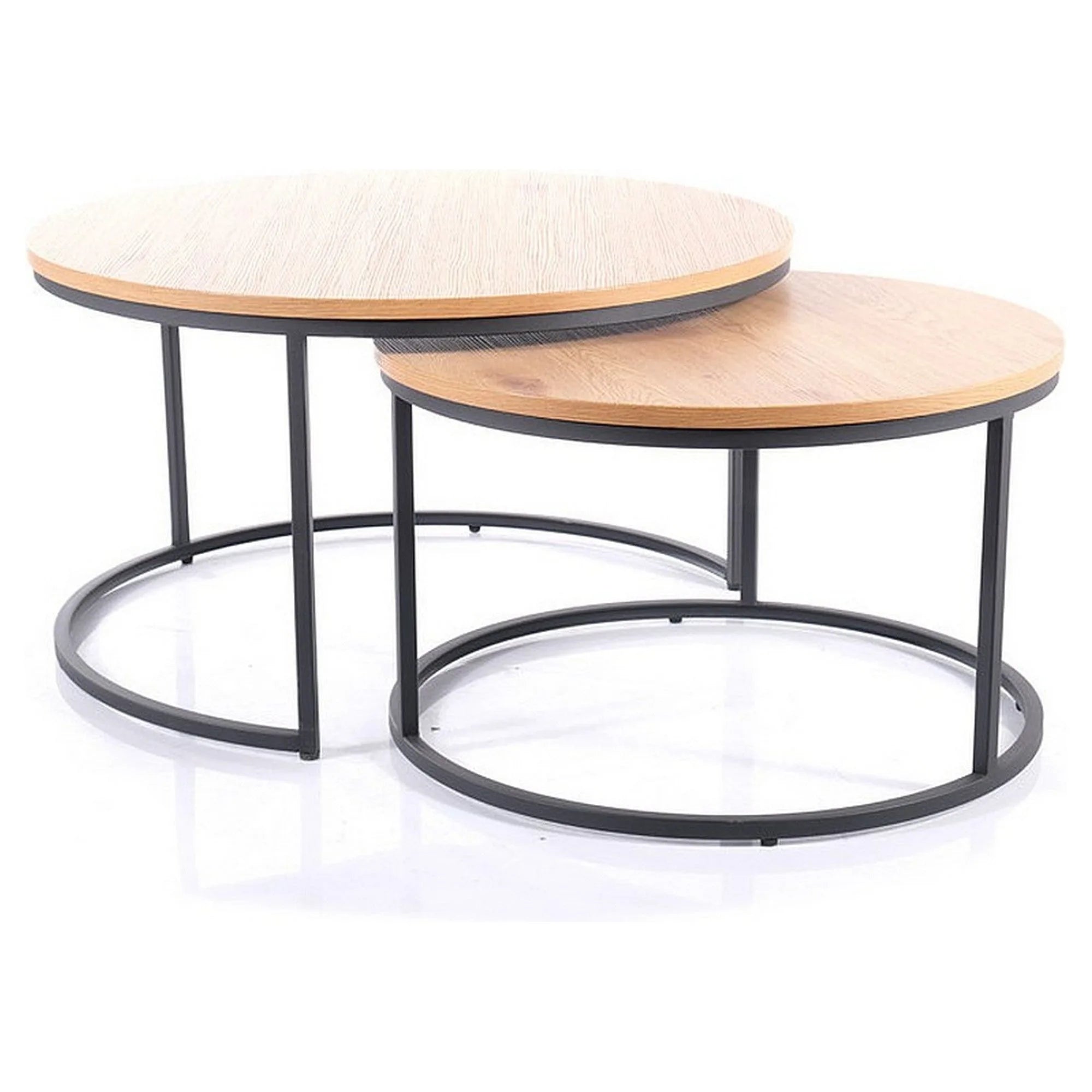 Set 2 masute cafea ATLANTA II, stejar/negru mat, PAL laminat/metal