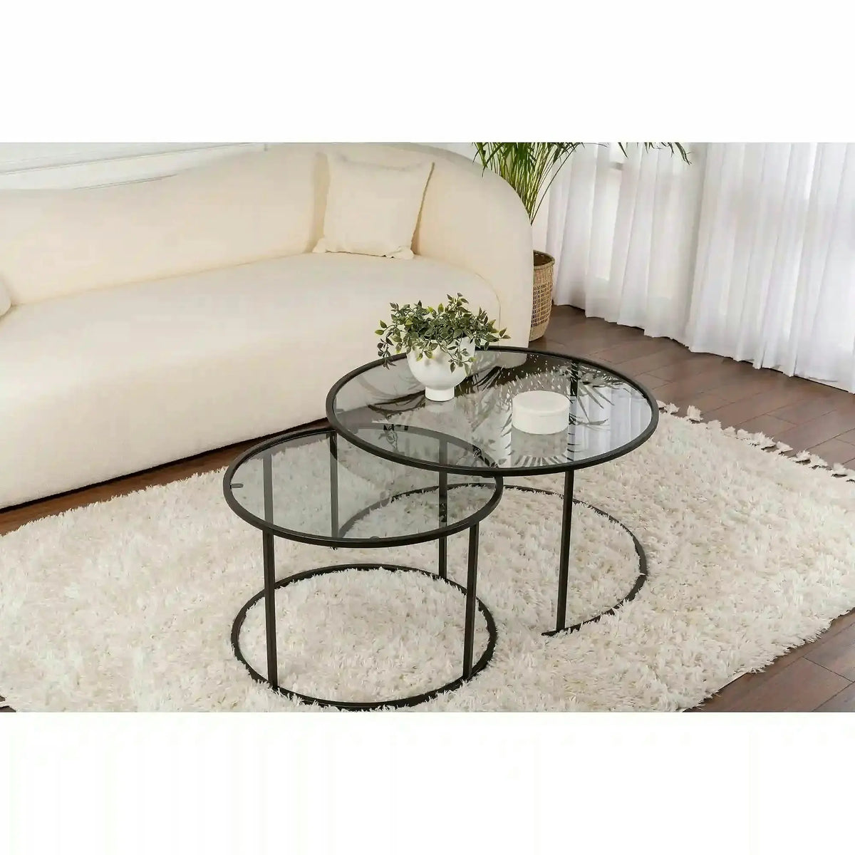 Set 2 masute cafea AURUM, fumuriu/negru, sticla/metal