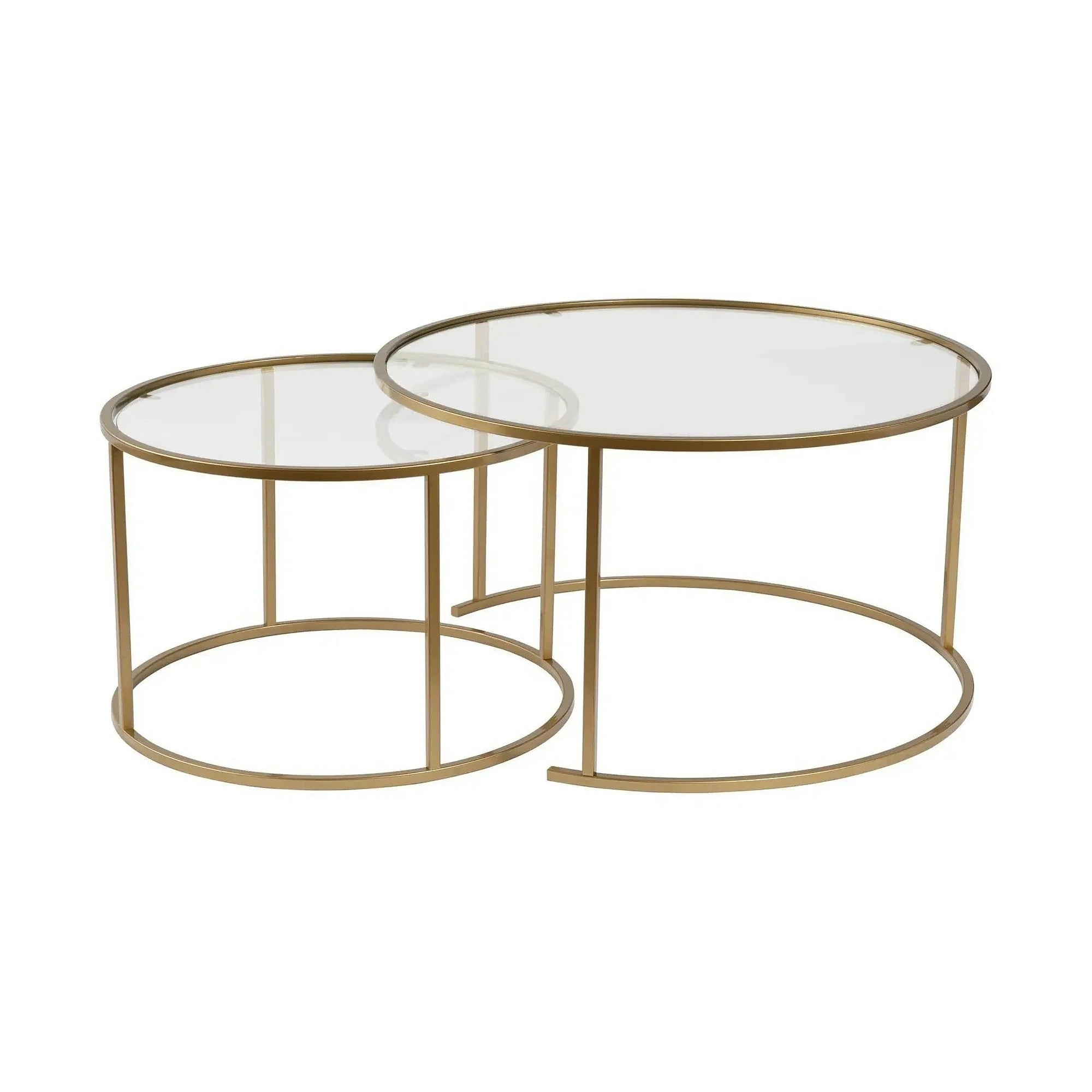 Set 2 masute cafea AURUM, transparent/auriu, sticla/metal