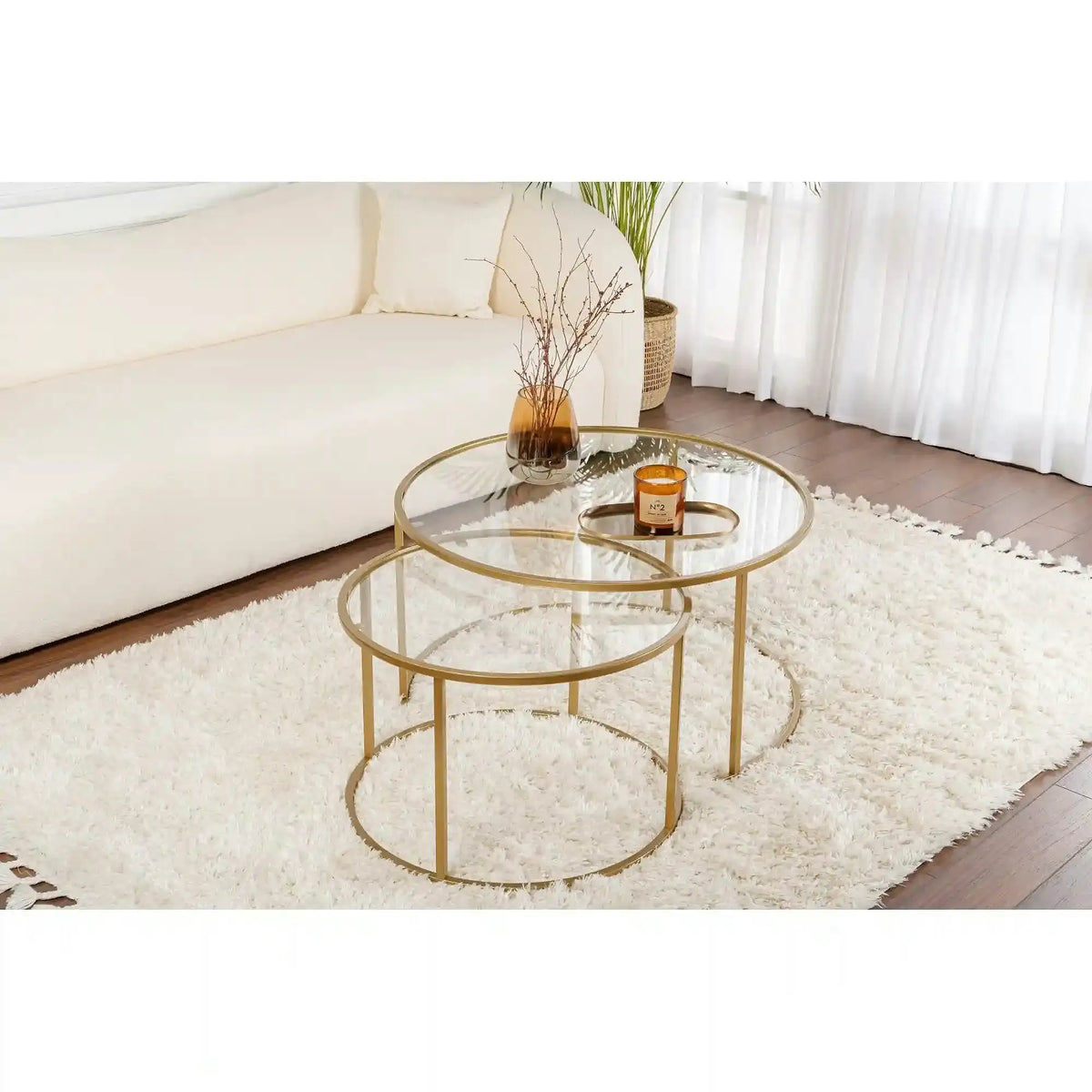 Set 2 masute cafea AURUM, transparent/auriu, sticla/metal