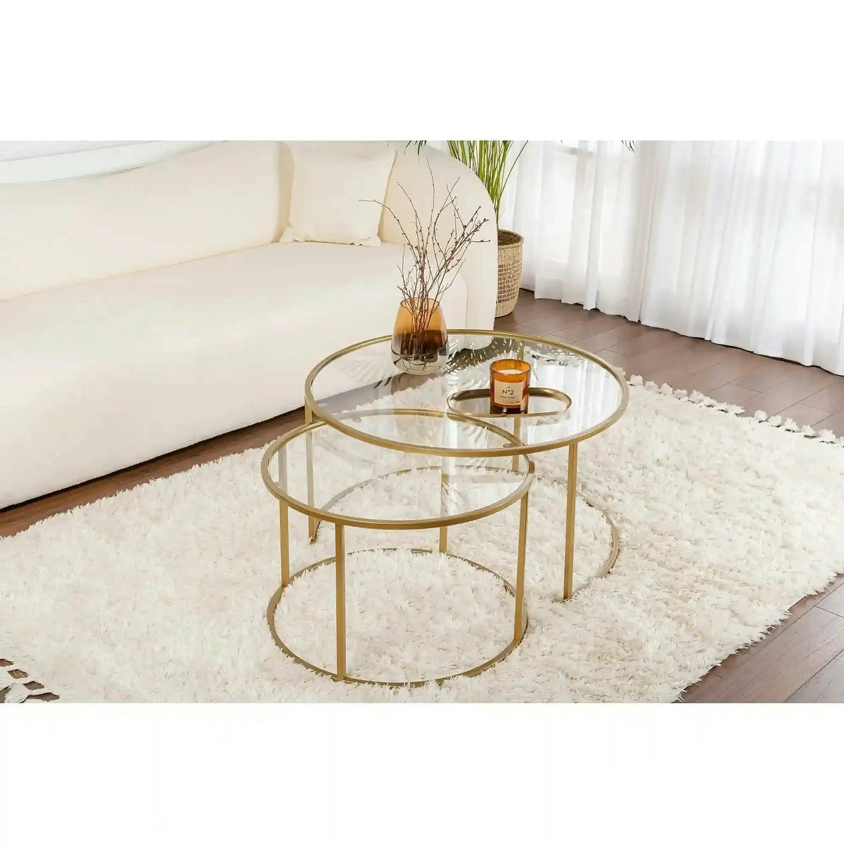 Set 2 masute cafea AURUM, transparent/auriu, sticla/metal