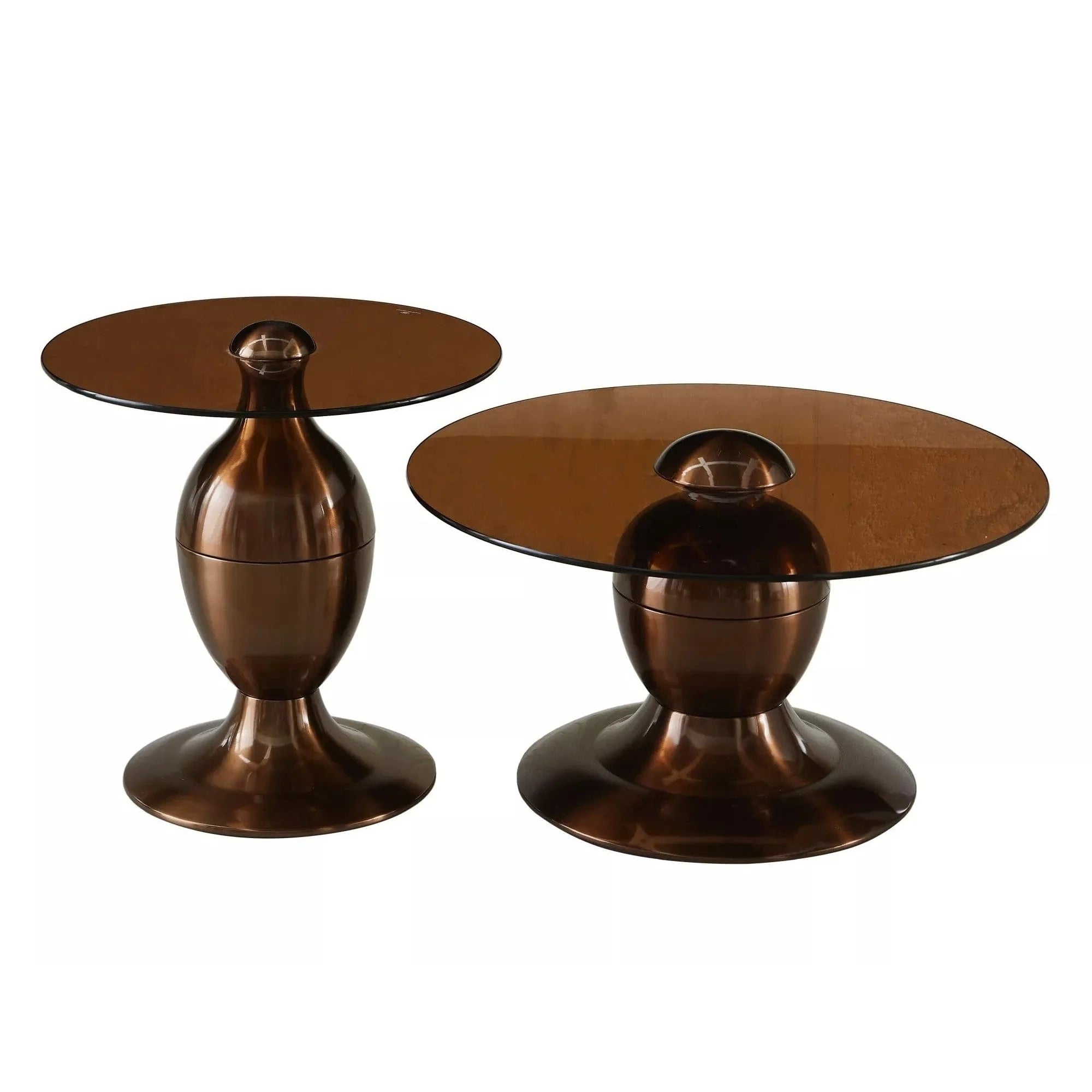 Set 2 masute cafea CASSIE, maro/cupru, sticla/metal