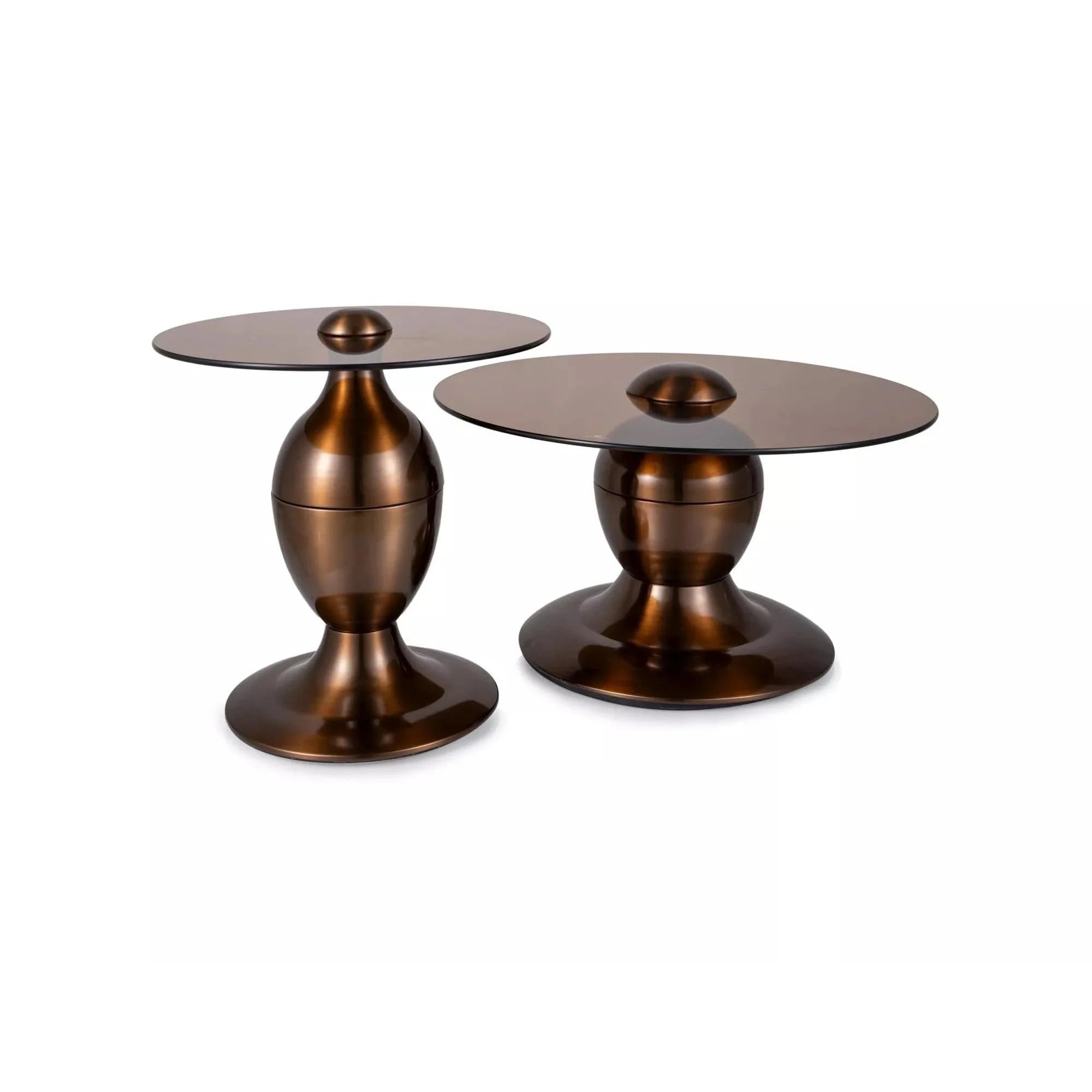 Set 2 masute cafea CASSIE, maro/cupru, sticla/metal