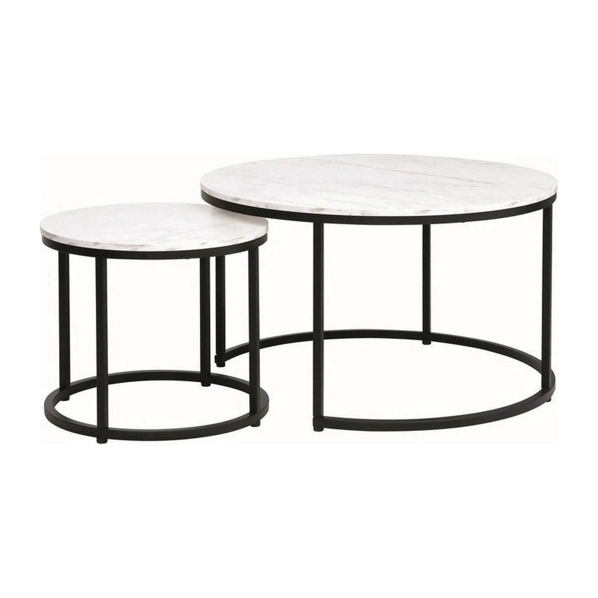 Set 2 masute cafea DION, alb cu efect de marmura/negru, PAL laminat/metal