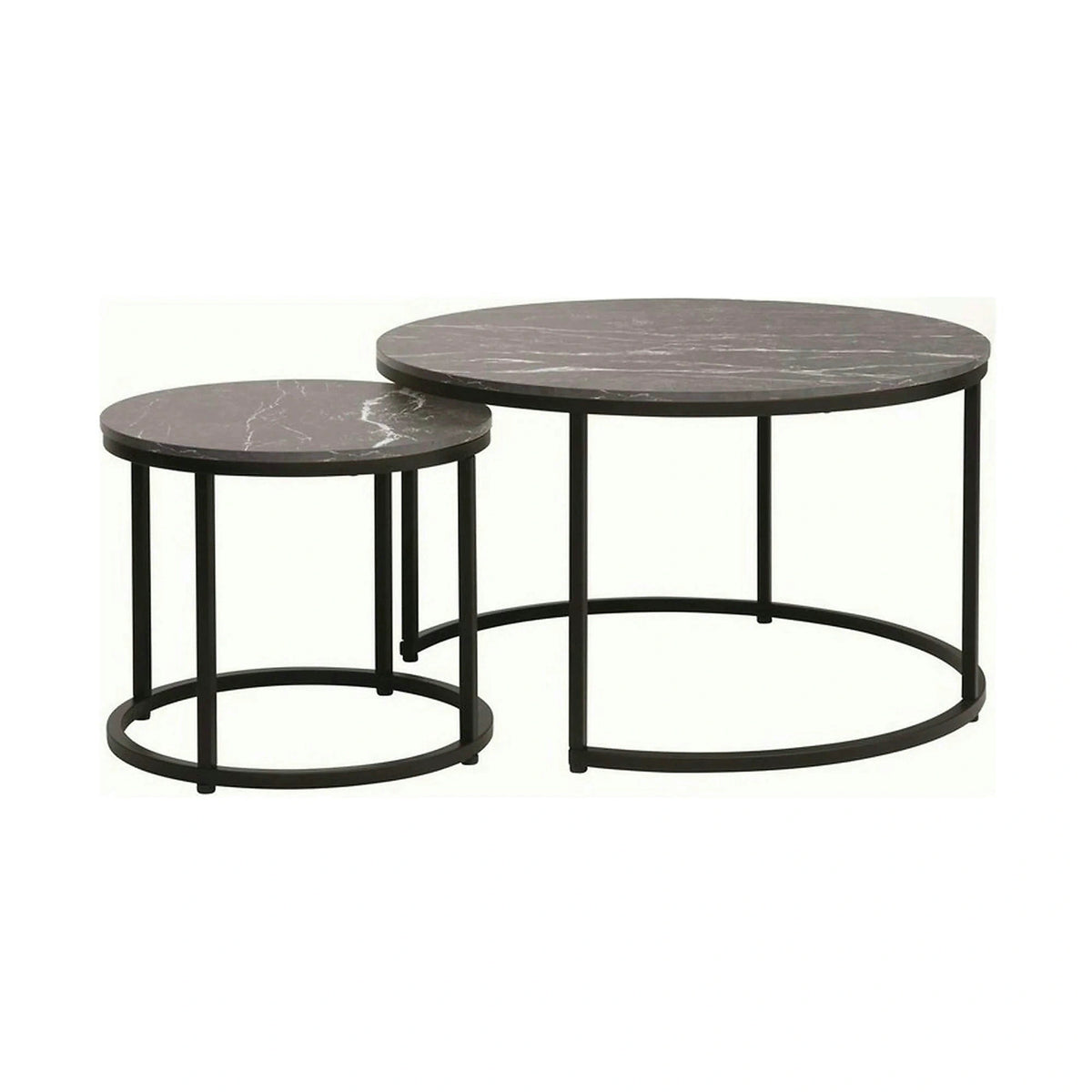 Set 2 masute cafea DION, negru cu efect de marmura/negru, PAL laminat/metal