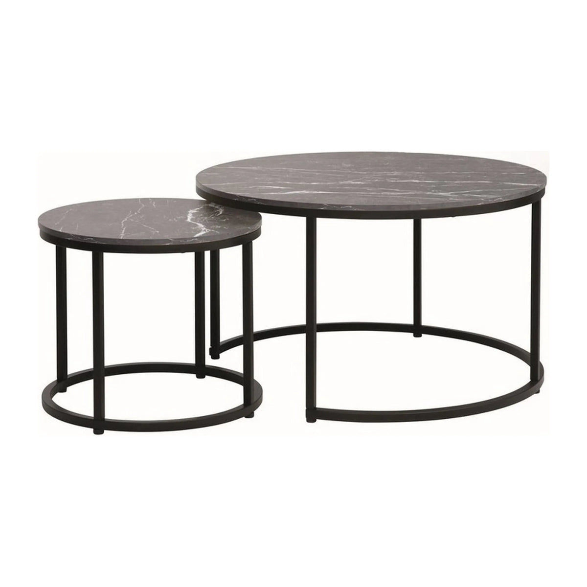 Set 2 masute cafea DION, negru cu efect de marmura/negru, PAL laminat/metal