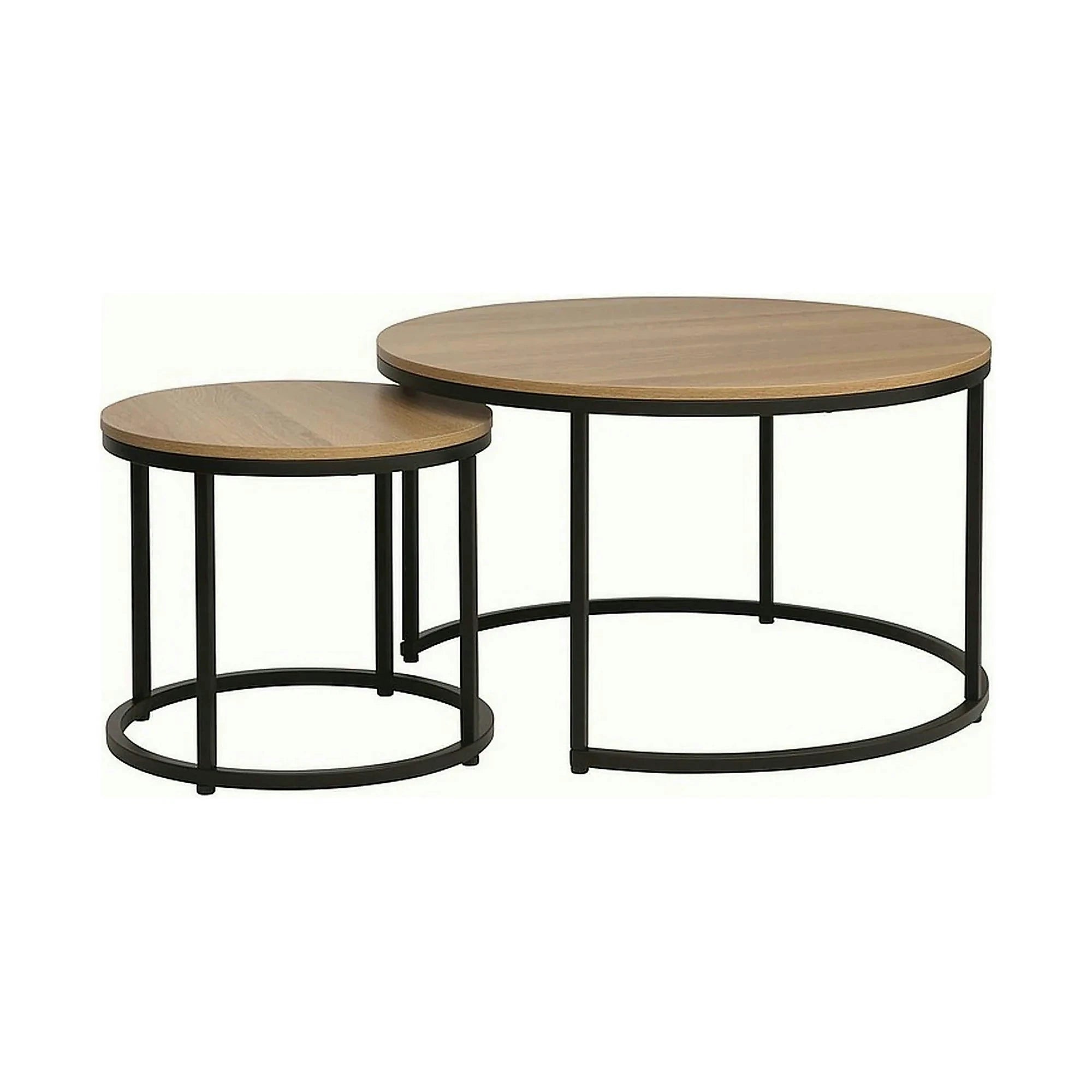 Set 2 masute cafea DION, stejar/negru, PAL laminat/metal