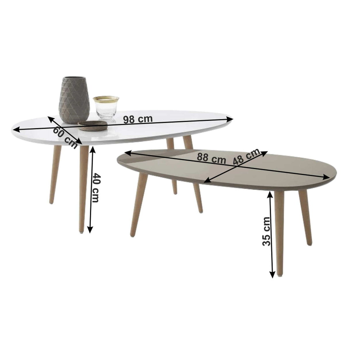 Set 2 masute cafea DOBLO, alb/gri/stejar