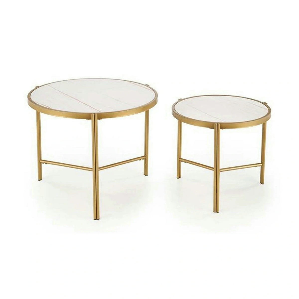 Set 2 masute cafea FATIMA, alb cu efect de marmura/auriu, ceramica/metal