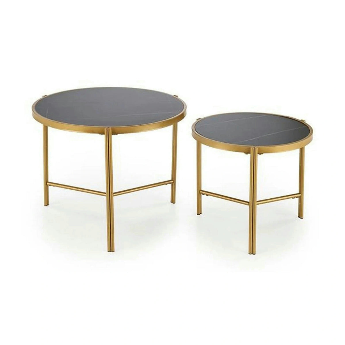 Set 2 masute cafea FATIMA, negru cu efect de marmura/auriu, ceramica/metal