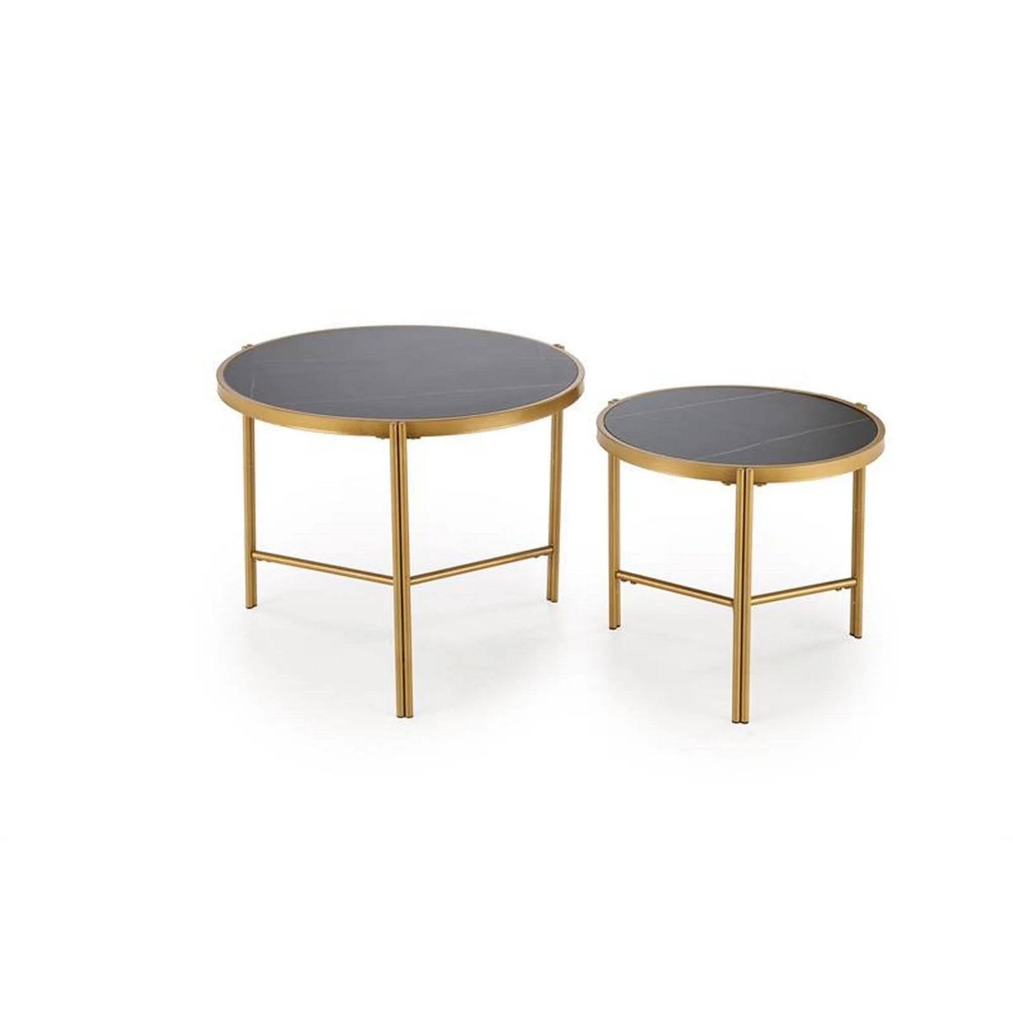 Set 2 masute cafea FATIMA, negru cu efect de marmura/auriu, ceramica/metal