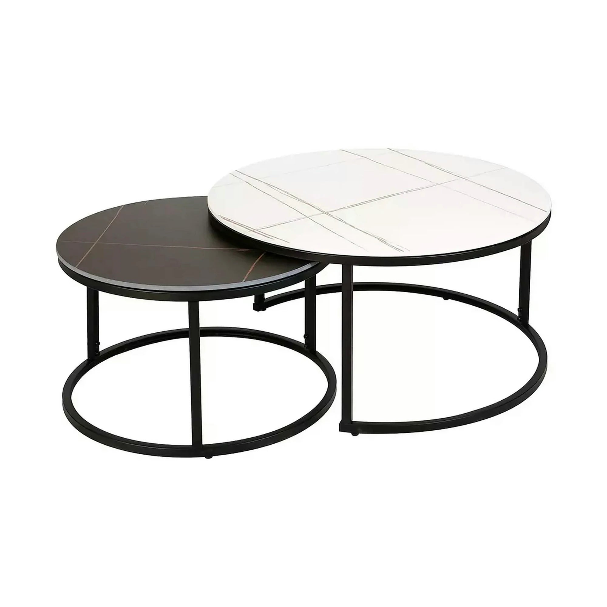 Set 2 masute cafea FERRANTE B, alb/negru, ceramica/metal