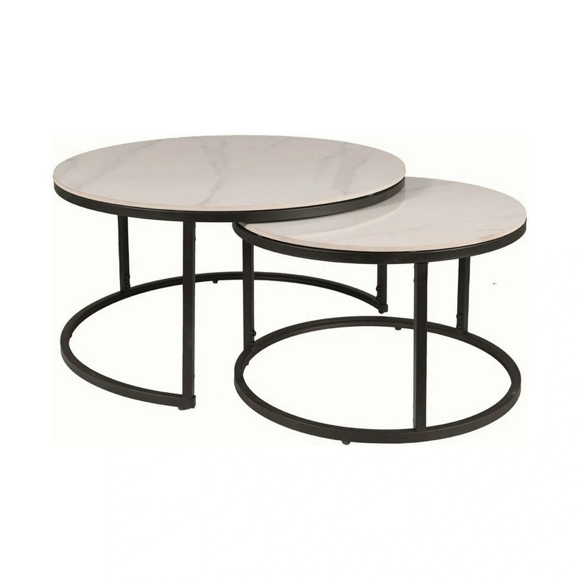 Set 2 masute cafea FERRANTE C, alb/negru, ceramica/metal