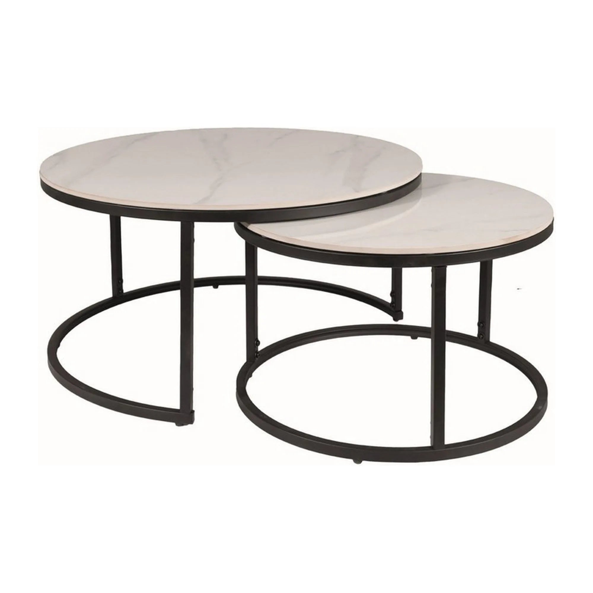 Set 2 masute cafea FERRANTE C, alb/negru, ceramica/metal