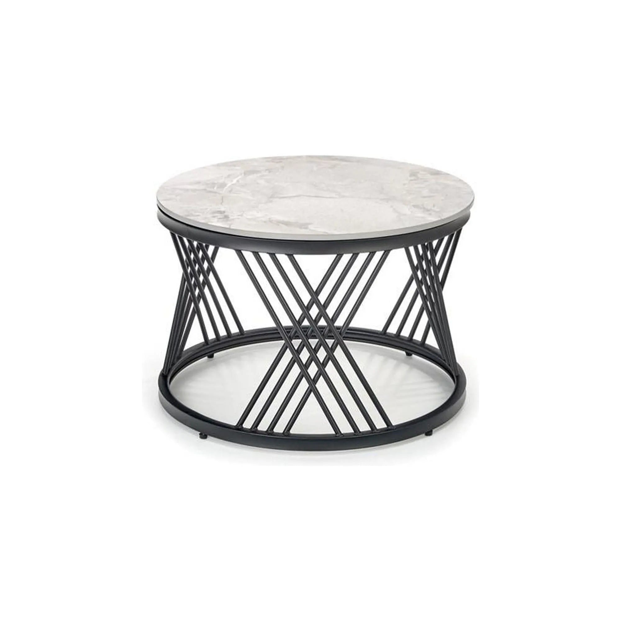 Set 2 masute cafea FLAMINGO, gri cu efect de marmura/negru, ceramica/metal