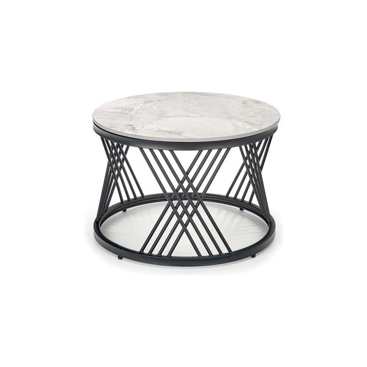 Set 2 masute cafea FLAMINGO, gri cu efect de marmura/negru, ceramica/metal