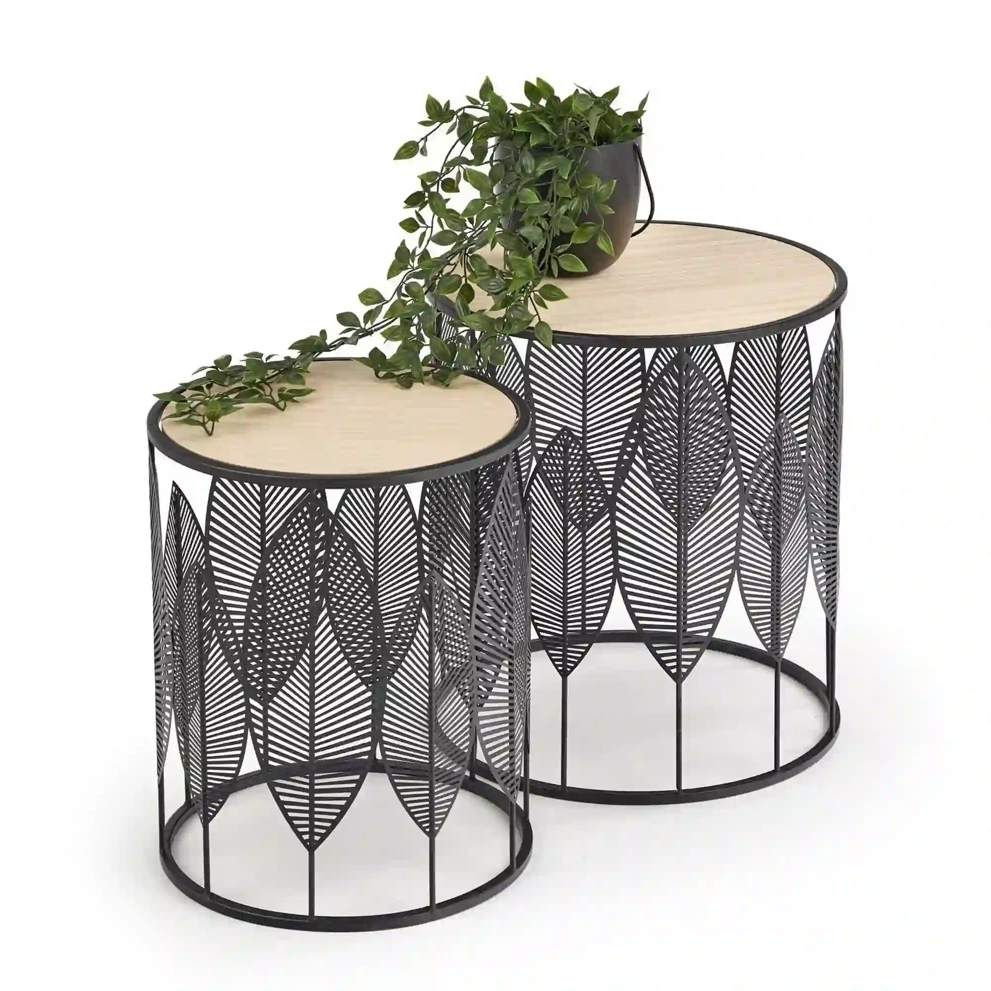 Set 2 masute cafea FOLLA, stejar/negru