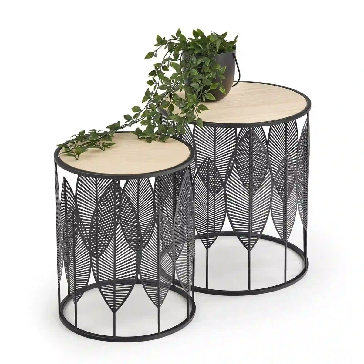 Set 2 masute cafea FOLLA, stejar/negru