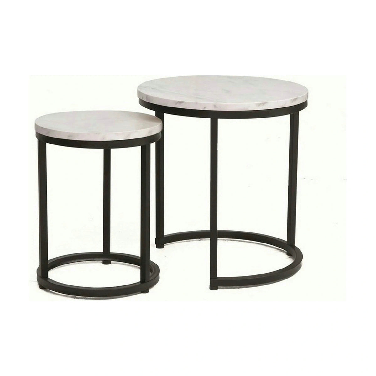 Set 2 masute cafea HOLA, alb cu efect de marmura/negru, PAL laminat/otel