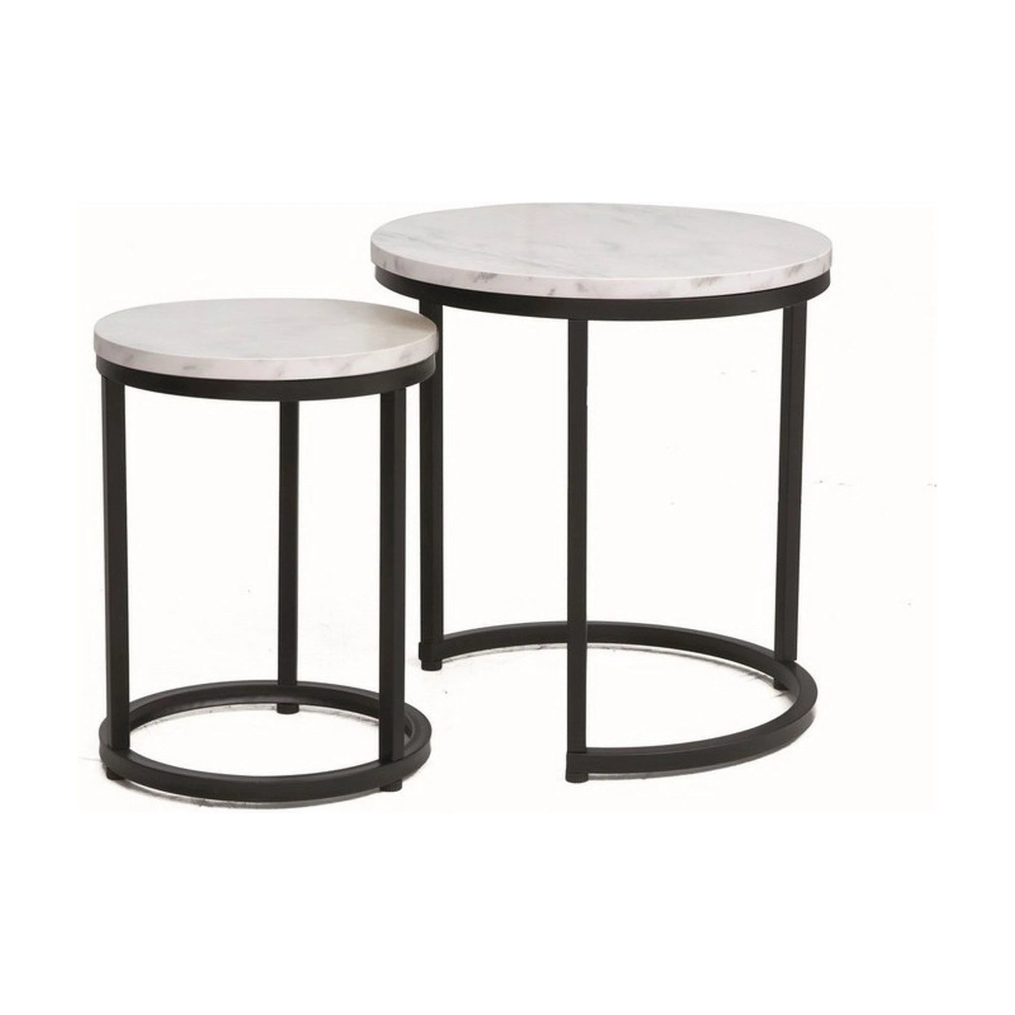 Set 2 masute cafea HOLA, alb cu efect de marmura/negru, PAL laminat/otel