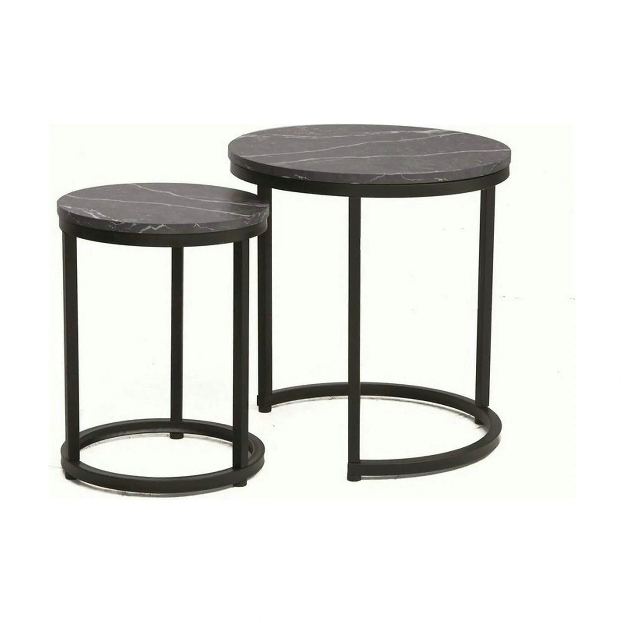 Set 2 masute cafea HOLA, negru cu efect de marmura/negru, PAL laminat/otel