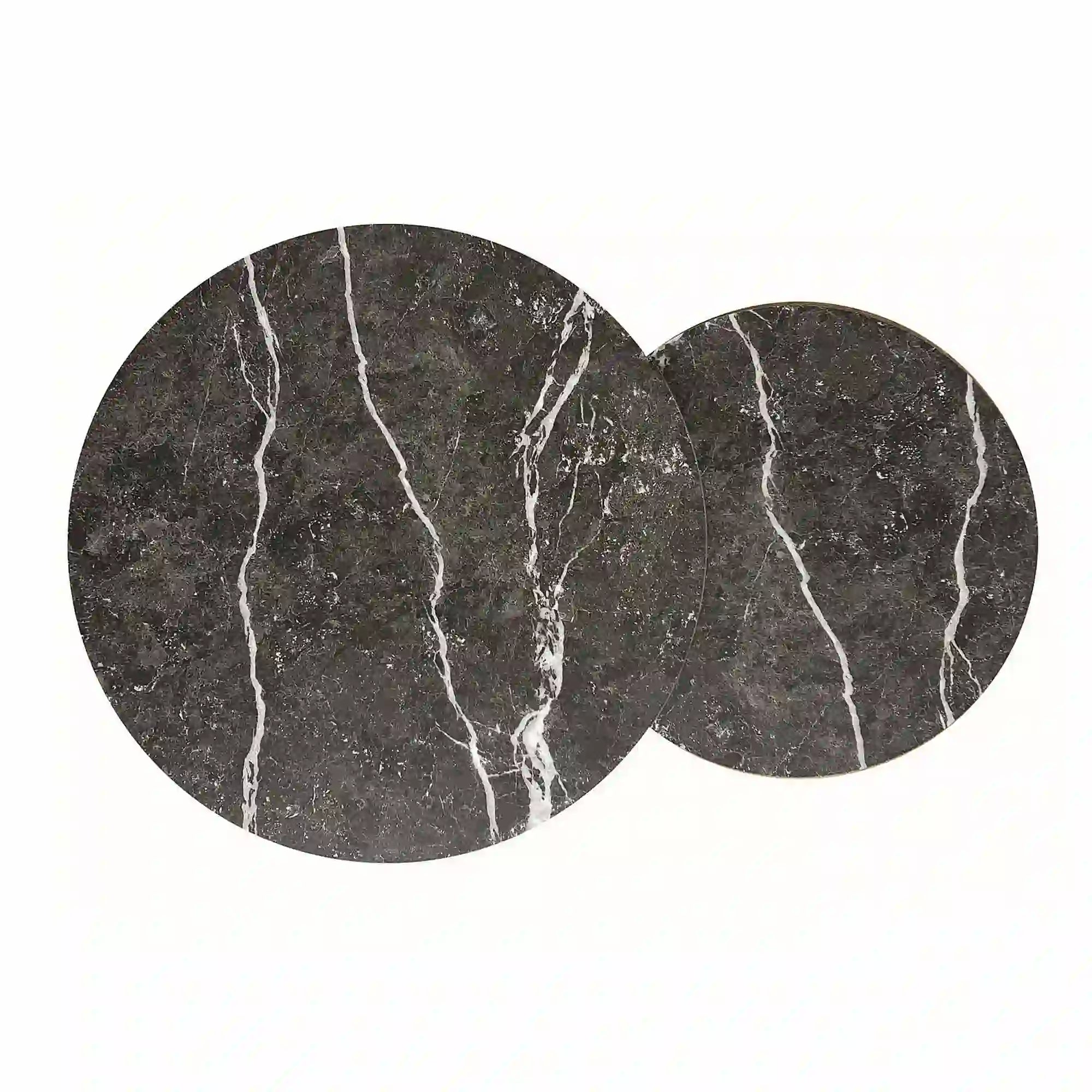 Set 2 masute cafea HOLA, negru cu efect de marmura/negru, PAL laminat/otel