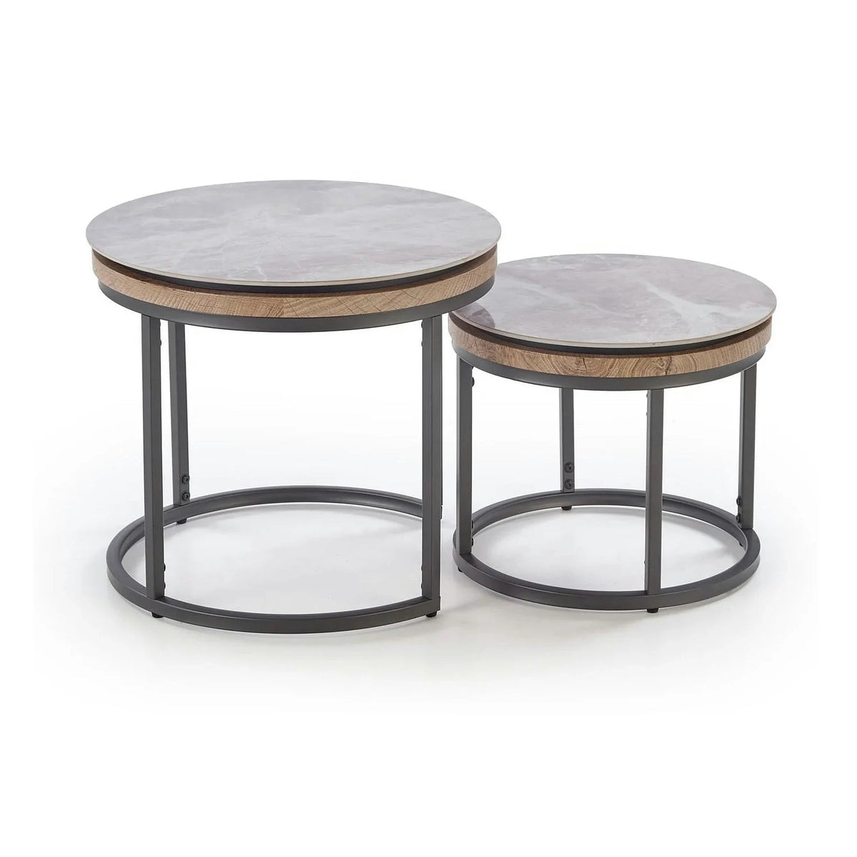 Set 2 masute cafea ITAKA, gri cu efect de marmura/gri grafit