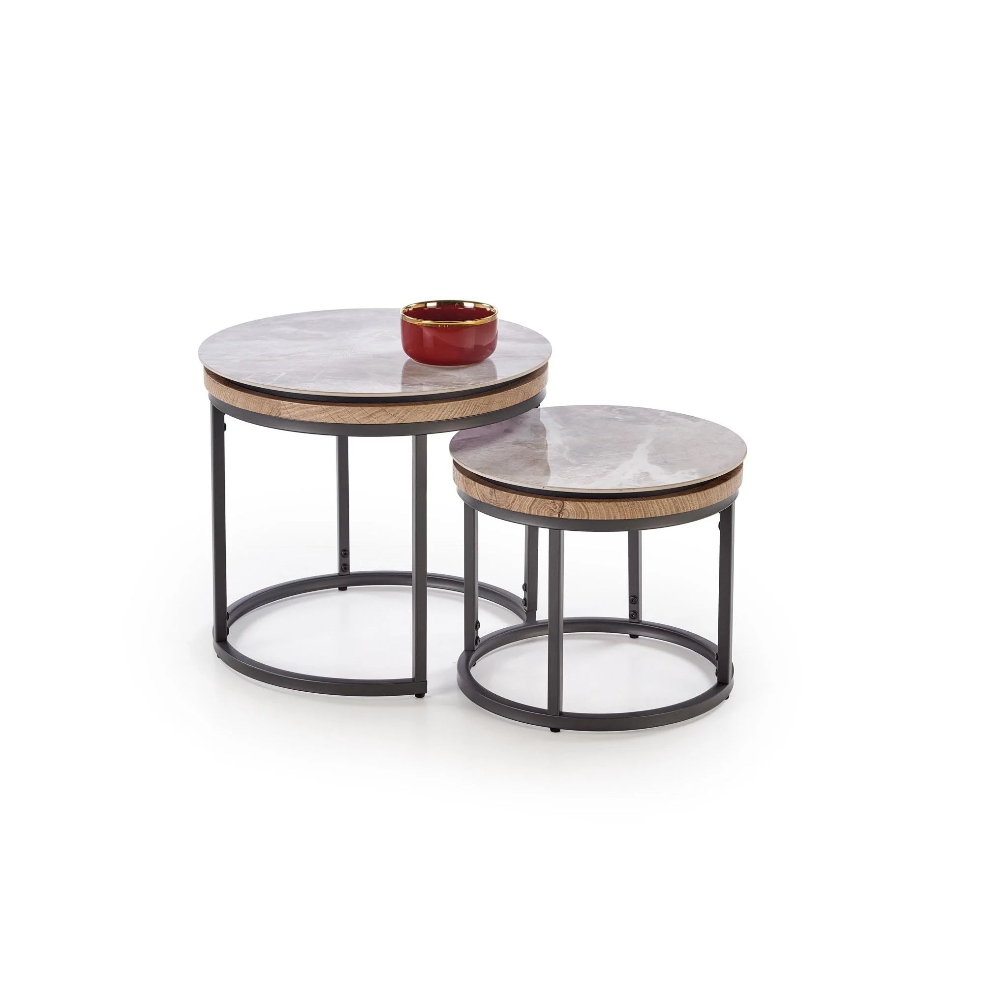 Set 2 masute cafea ITAKA, gri cu efect de marmura/gri grafit