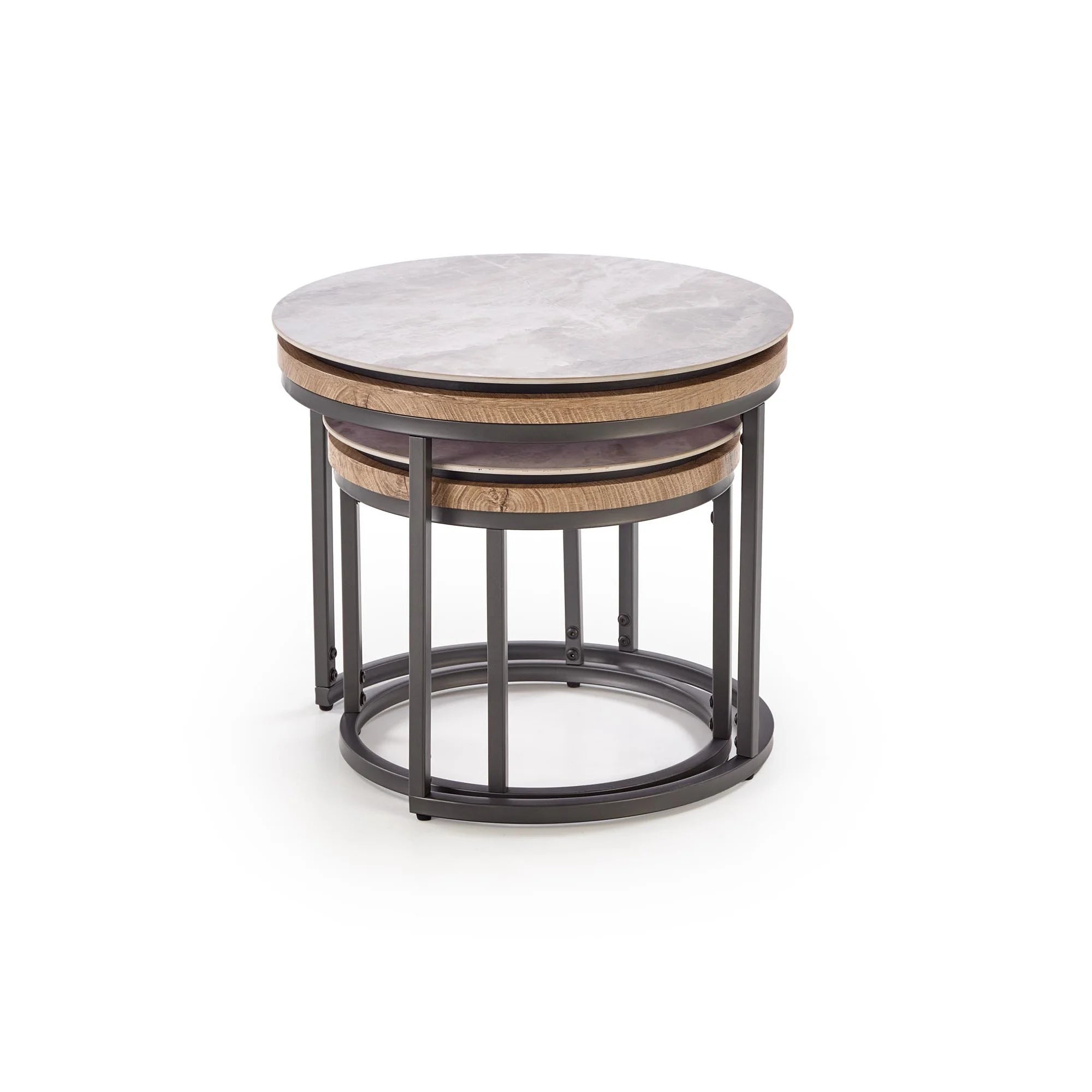 Set 2 masute cafea ITAKA, gri cu efect de marmura/gri grafit