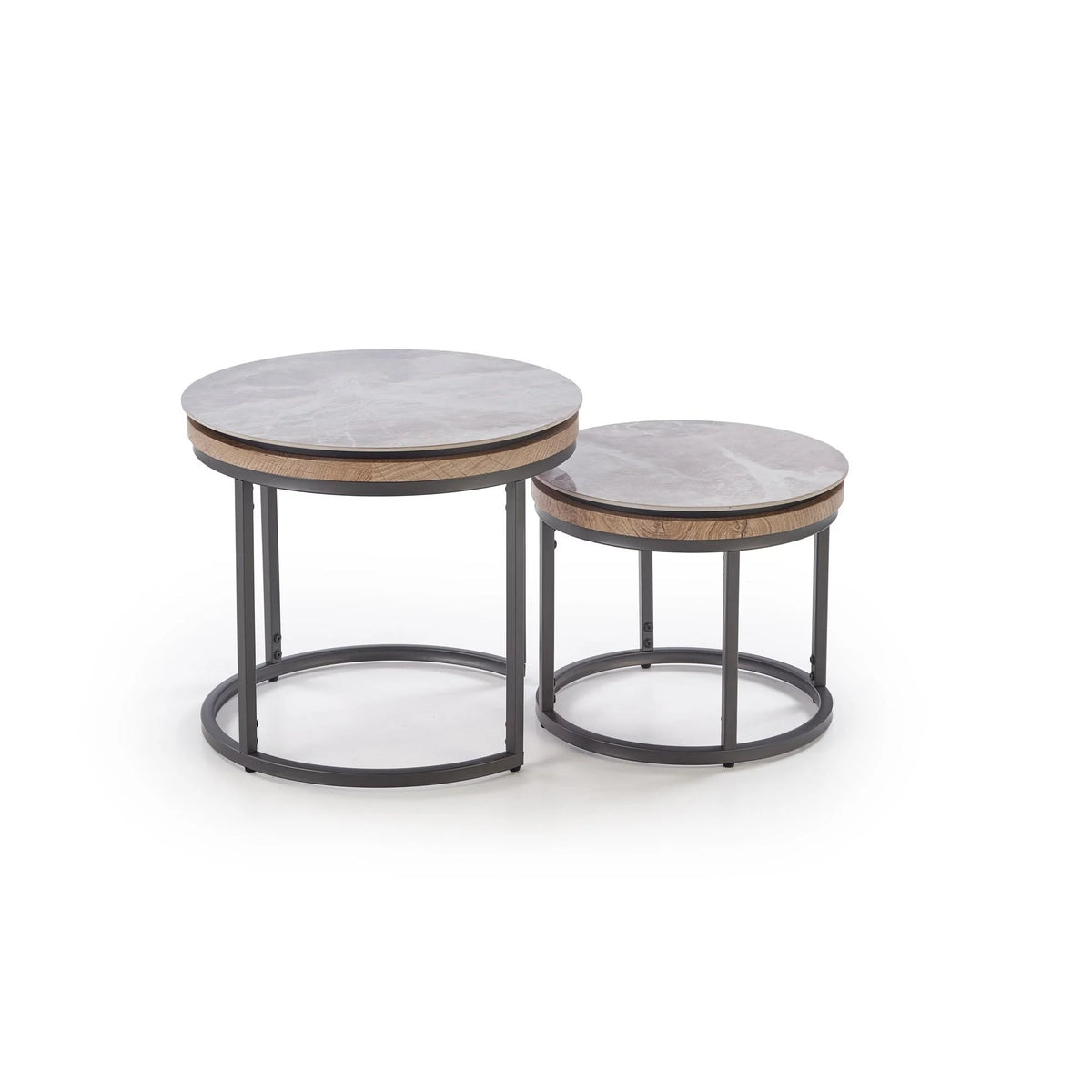 Set 2 masute cafea ITAKA, gri cu efect de marmura/gri grafit