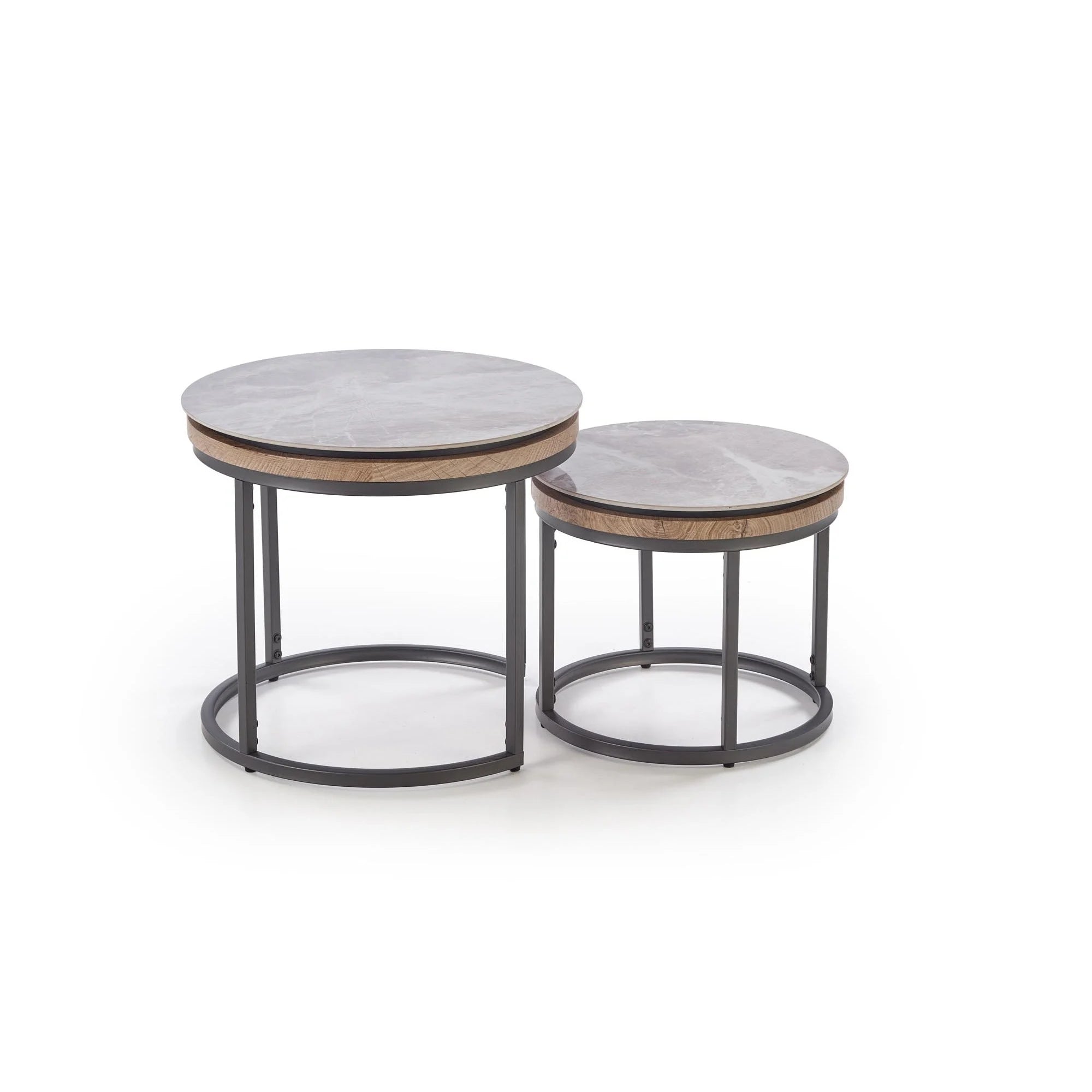 Set 2 masute cafea ITAKA, gri cu efect de marmura/gri grafit