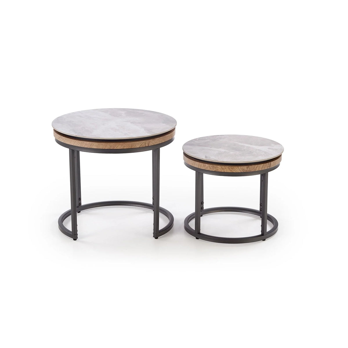Set 2 masute cafea ITAKA, gri cu efect de marmura/gri grafit