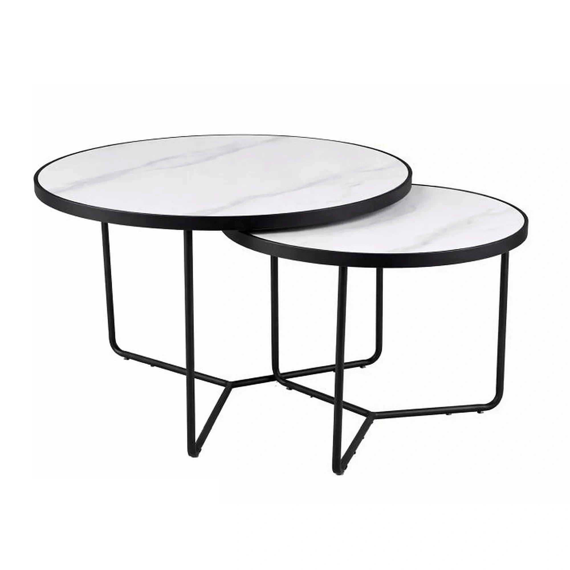 Set 2 măsuțe cafea ITALIA, alb/negru, ceramică/metal
