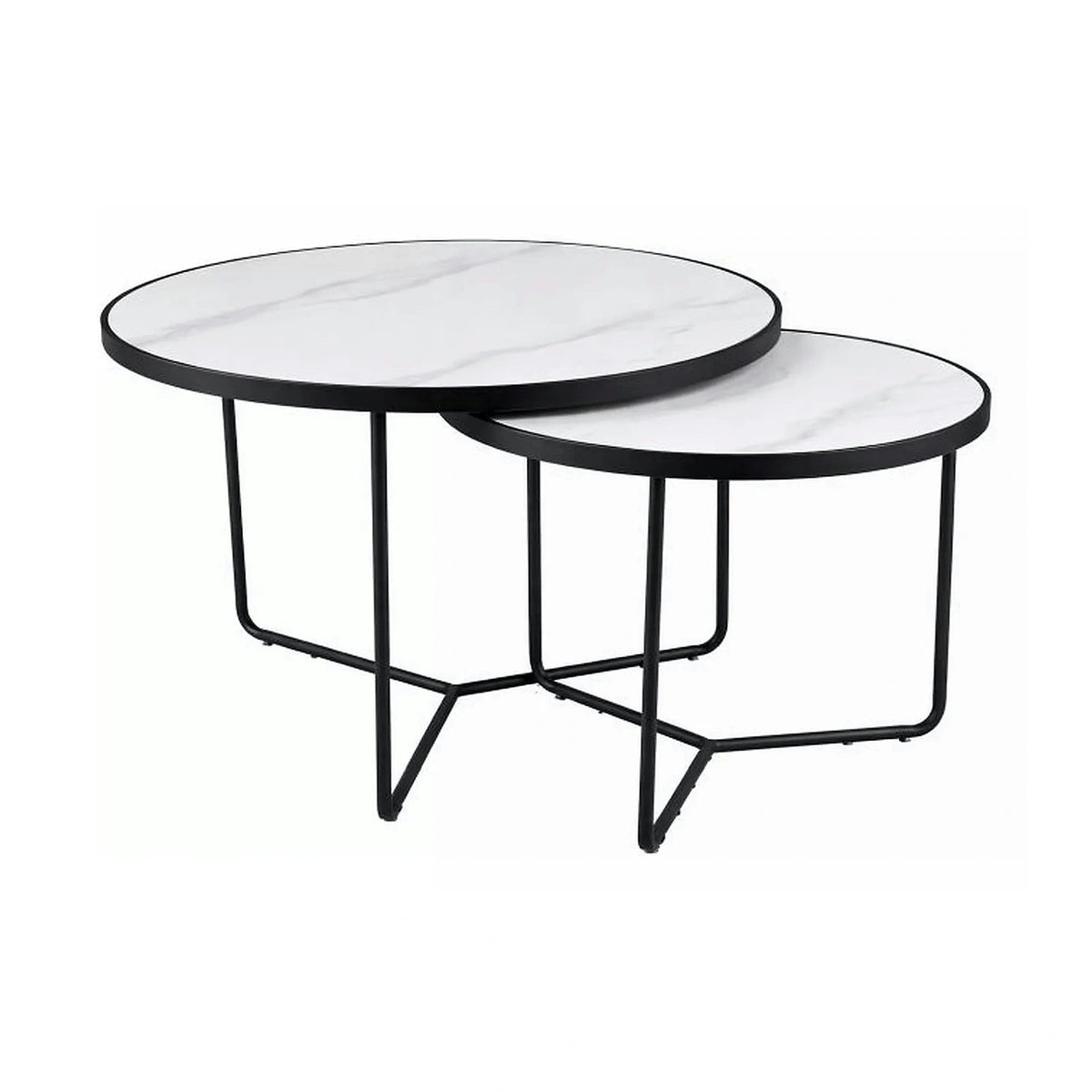 Set 2 măsuțe cafea ITALIA, alb/negru, ceramică/metal