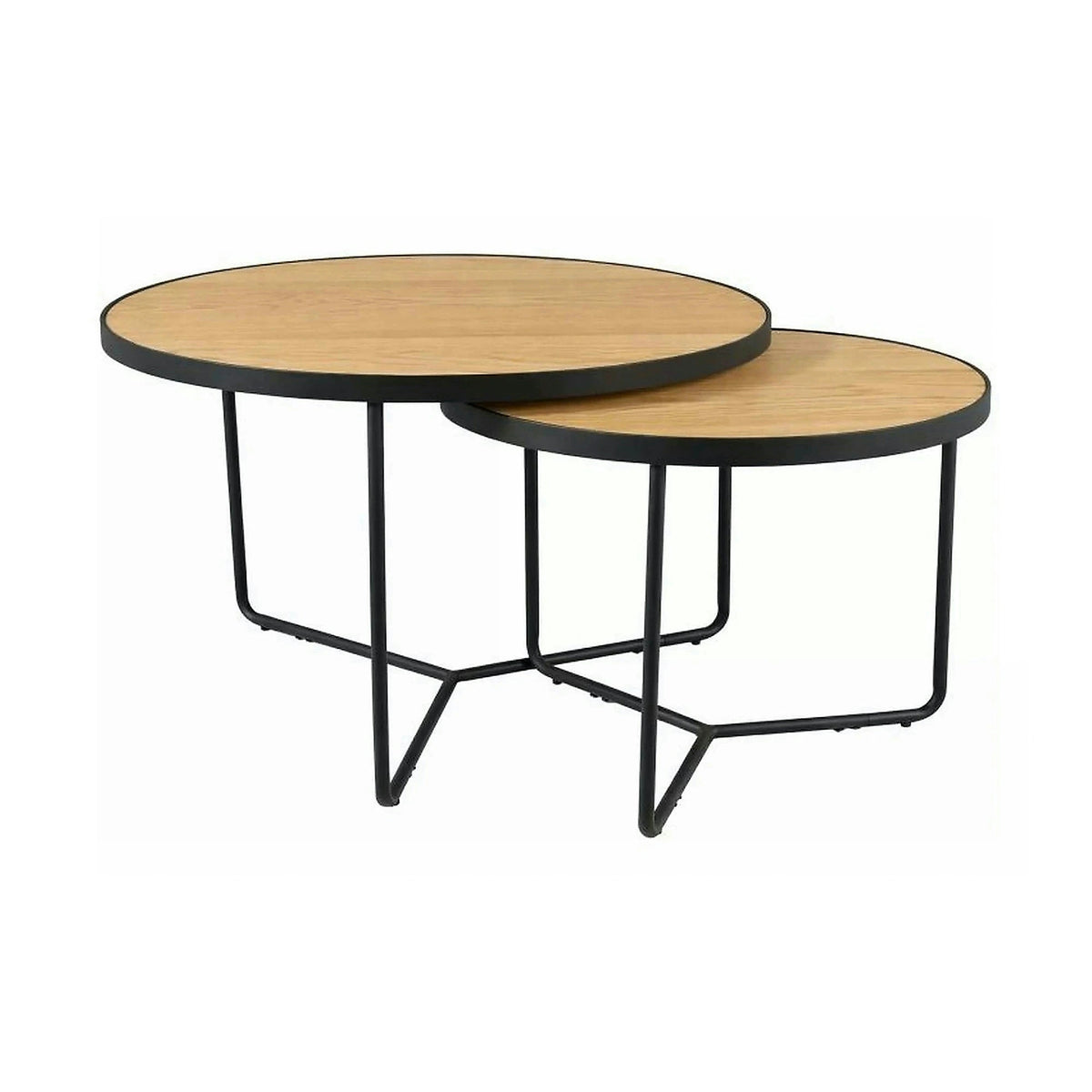 Set 2 măsuțe cafea ITALIA, stejar/negru, furnir/metal/MDF