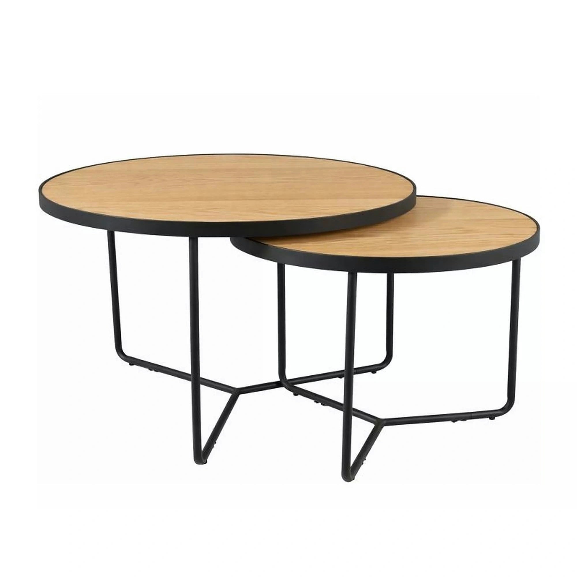 Set 2 măsuțe cafea ITALIA, stejar/negru, furnir/metal/MDF