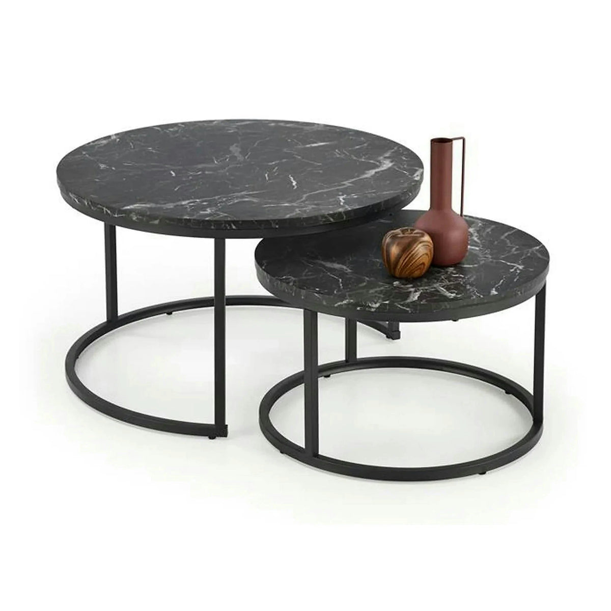 Set 2 masute cafea JAVA, negru cu efect de marmura/negru