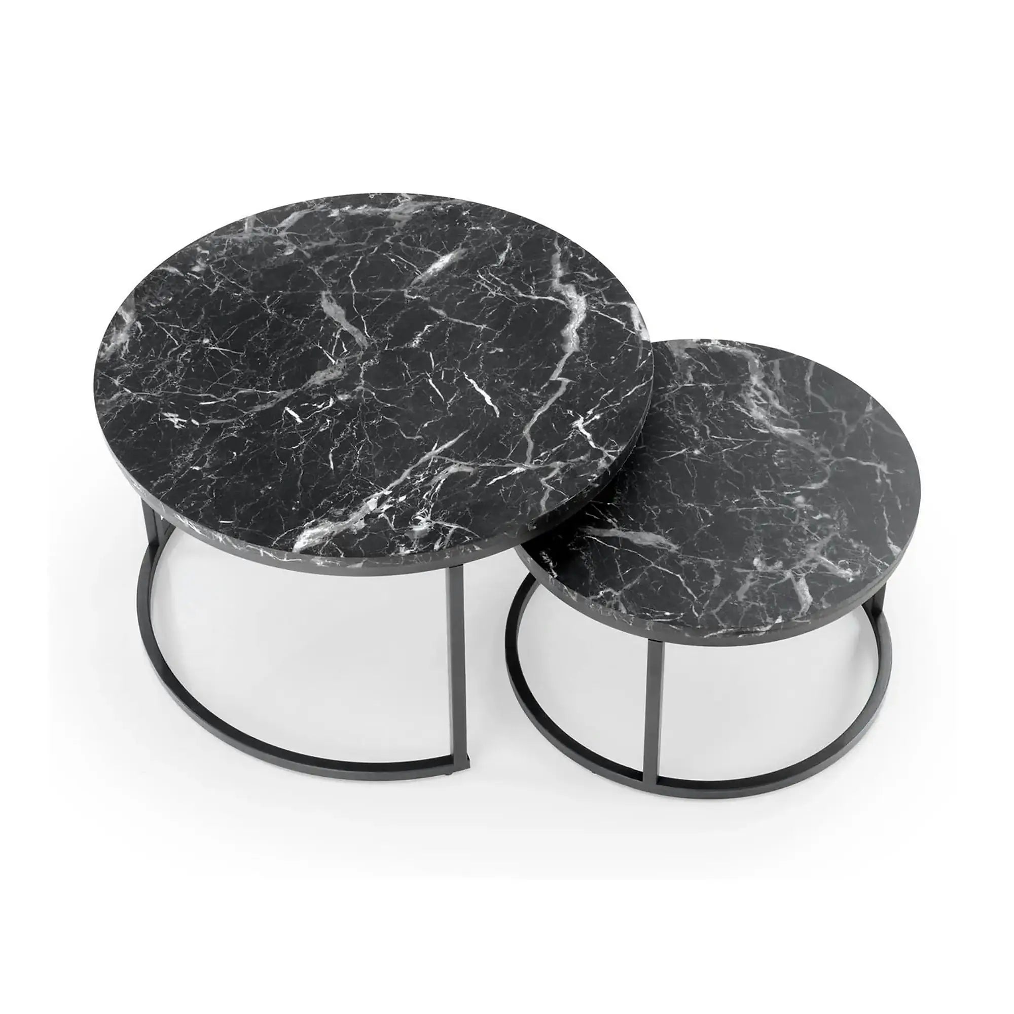 Set 2 masute cafea JAVA, negru cu efect de marmura/negru