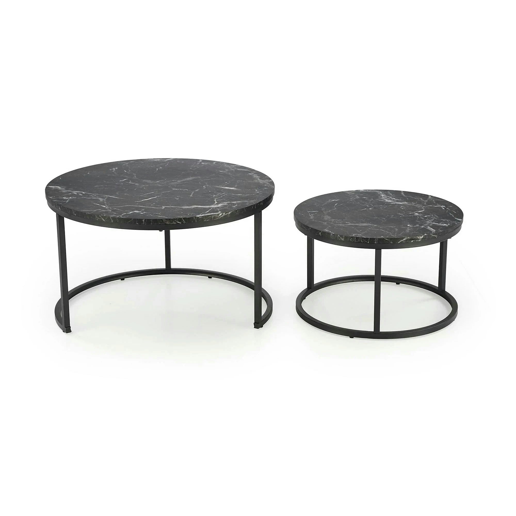 Set 2 masute cafea JAVA, negru cu efect de marmura/negru