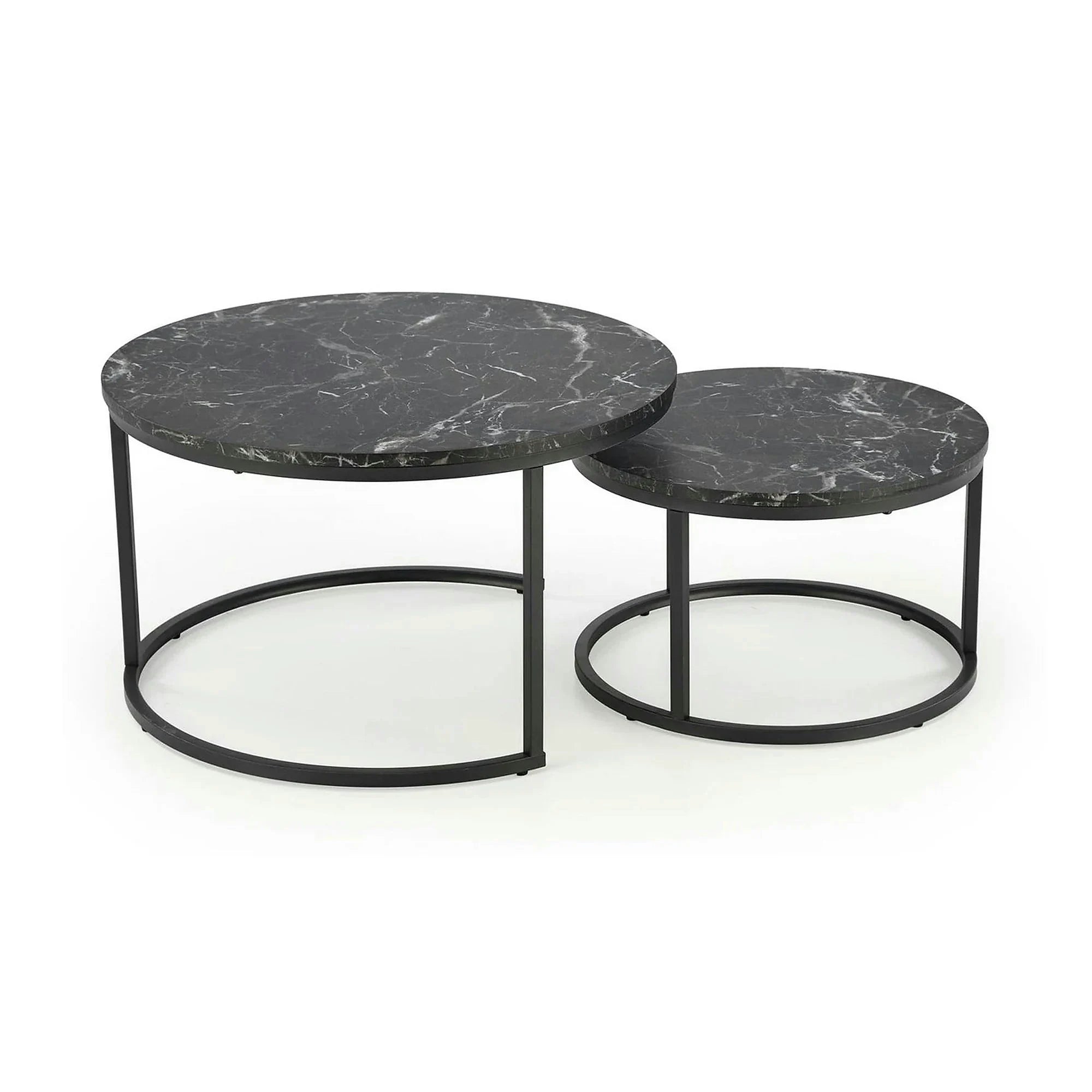 Set 2 masute cafea JAVA, negru cu efect de marmura/negru