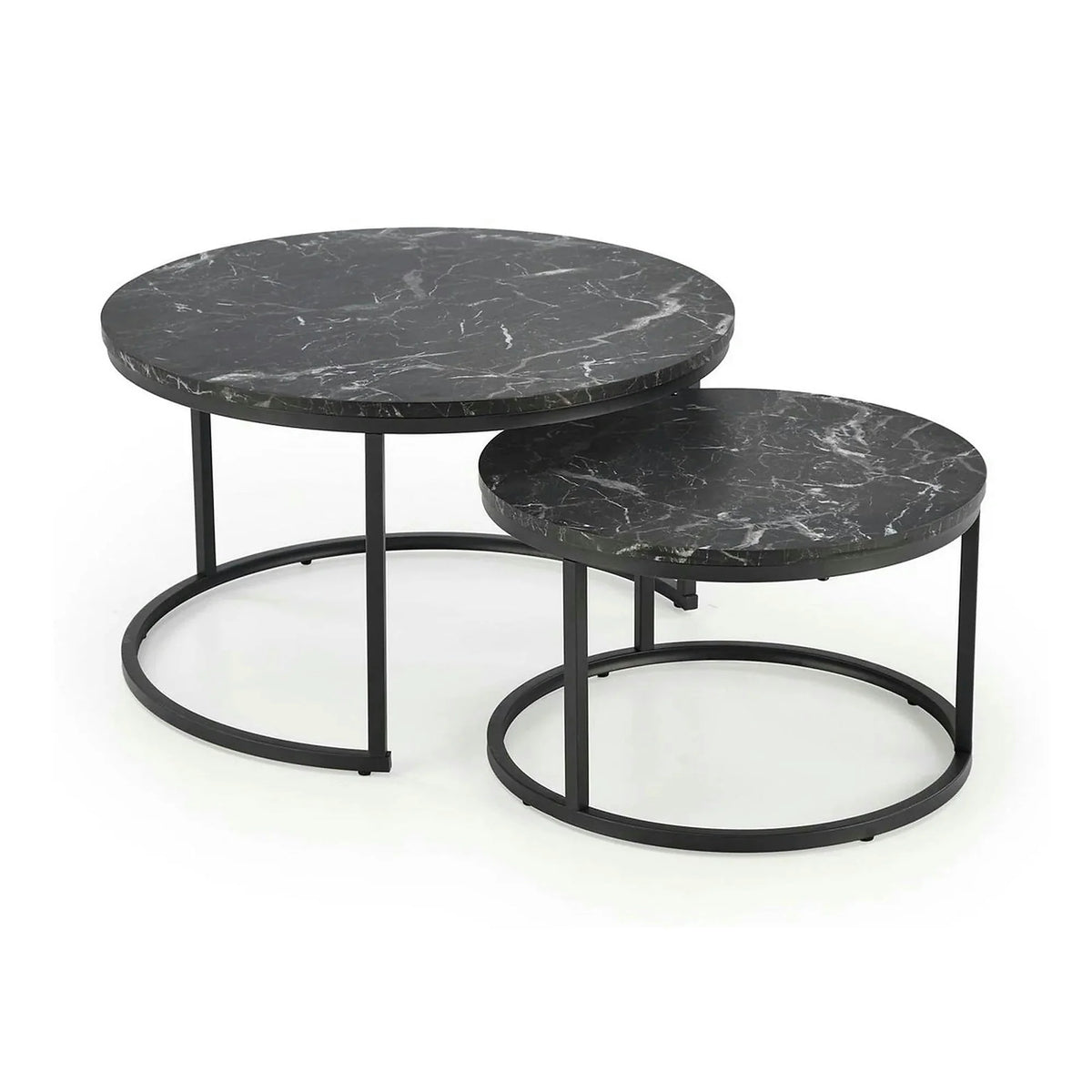 Set 2 masute cafea JAVA, negru cu efect de marmura/negru