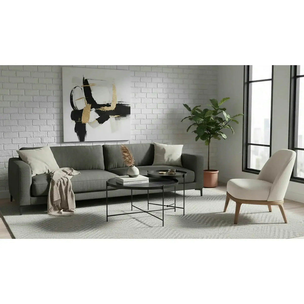 Set 2 masute cafea JULIETA, negru cu efect de marmura/negru
