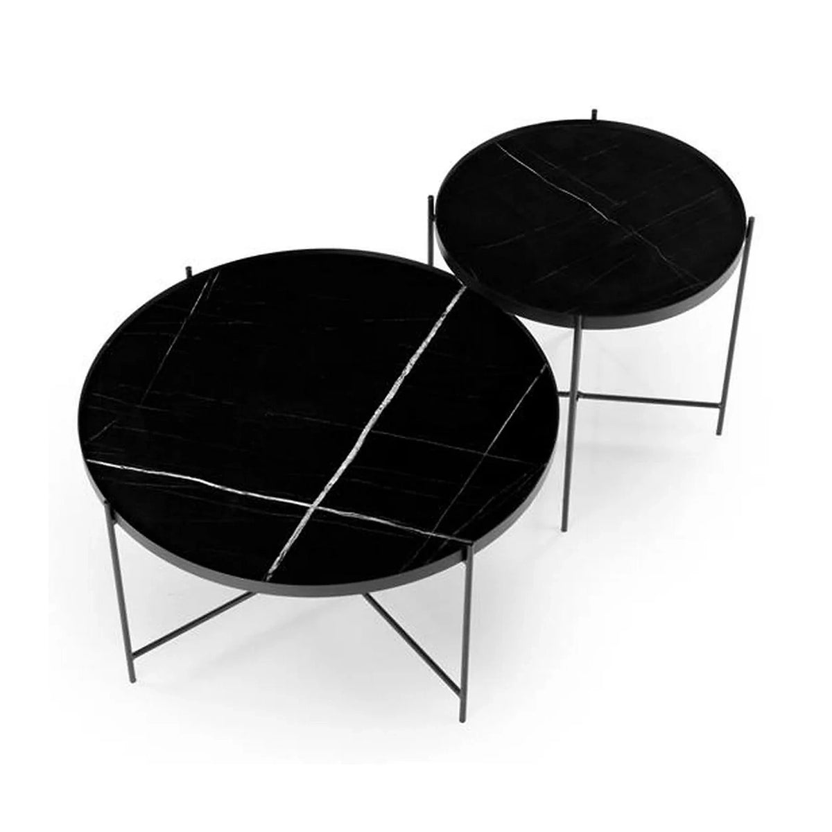 Set 2 masute cafea JULIETA, negru cu efect de marmura/negru
