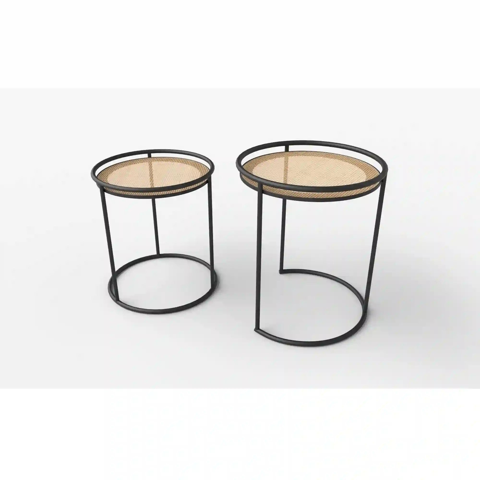 Set 2 masute cafea MANADO, stejar/negru, ratan natural/otel