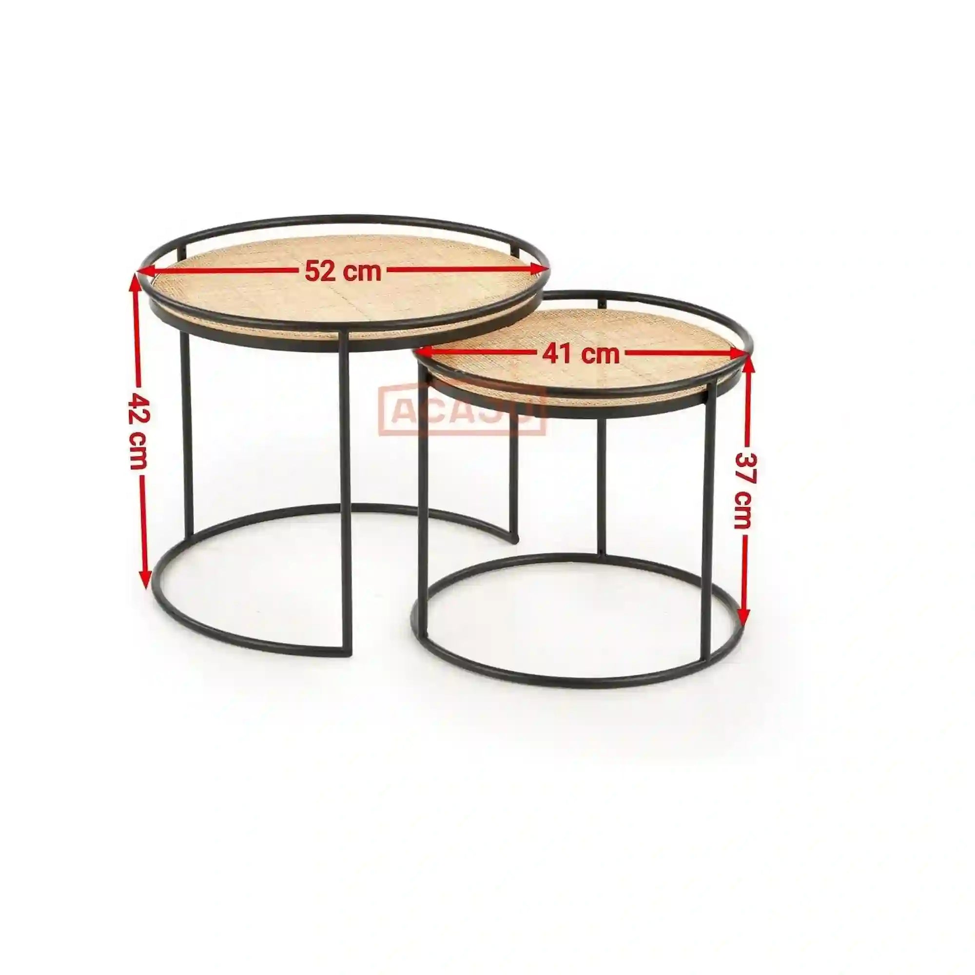 Set 2 masute cafea MANADO, stejar/negru, ratan natural/otel