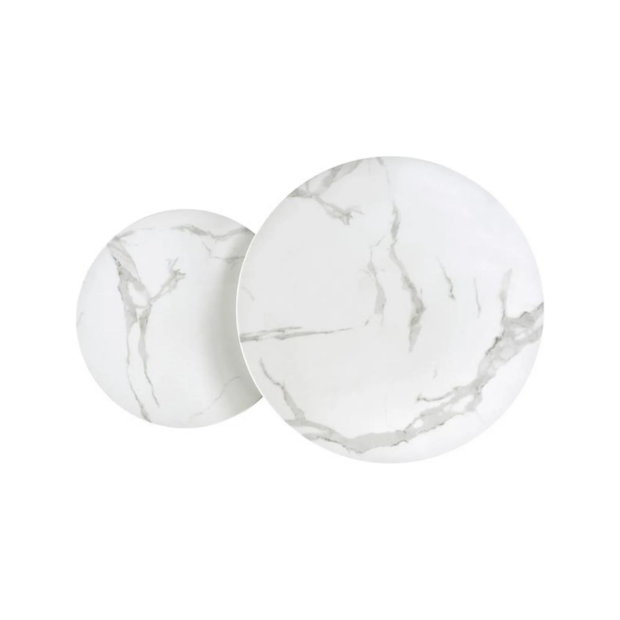 Set 2 masute cafea MERCURY 2, alb cu efect de marmura/crom, sticla/otel