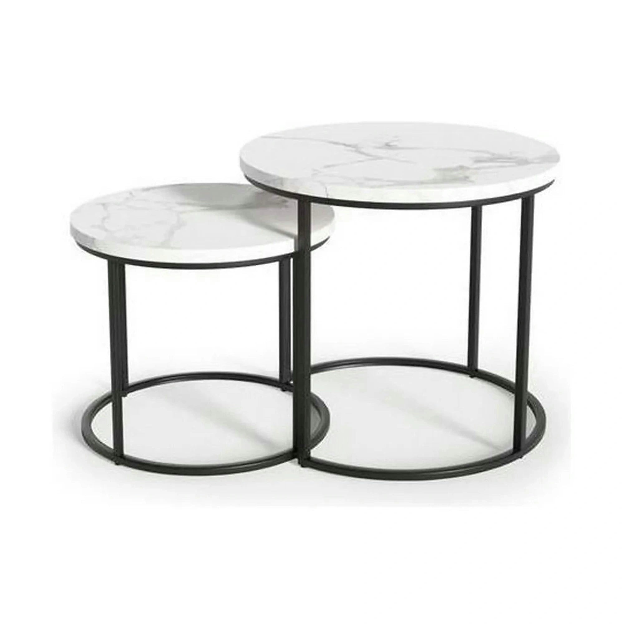 Set 2 masute cafea OREO, alb cu efect de marmura/negru