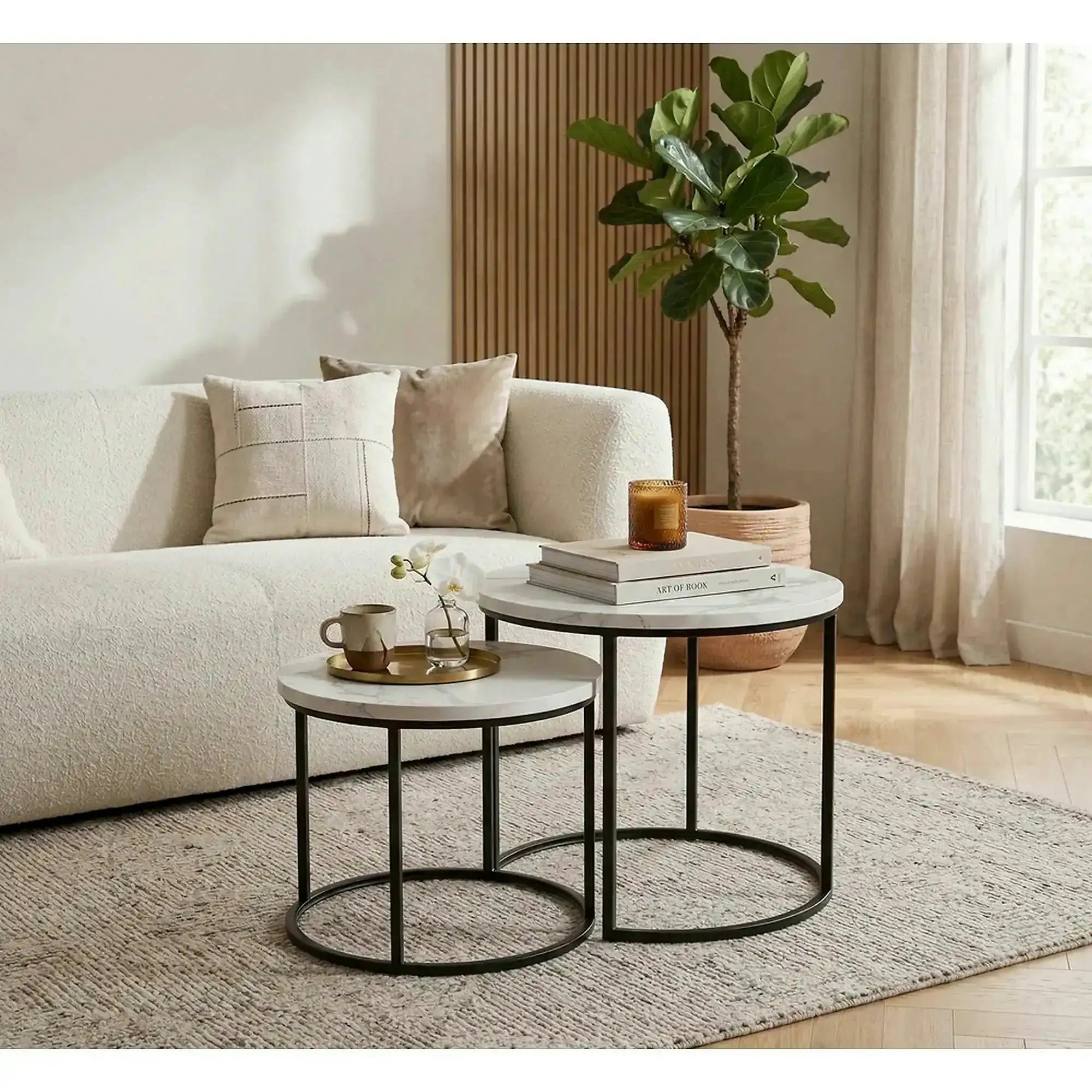 Set 2 masute cafea OREO, alb cu efect de marmura/negru
