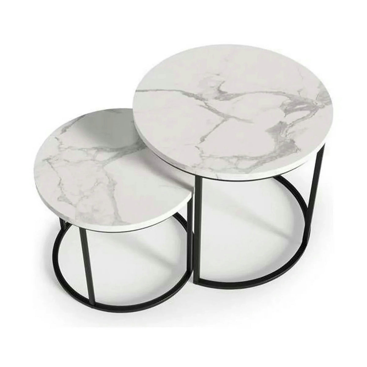 Set 2 masute cafea OREO, alb cu efect de marmura/negru